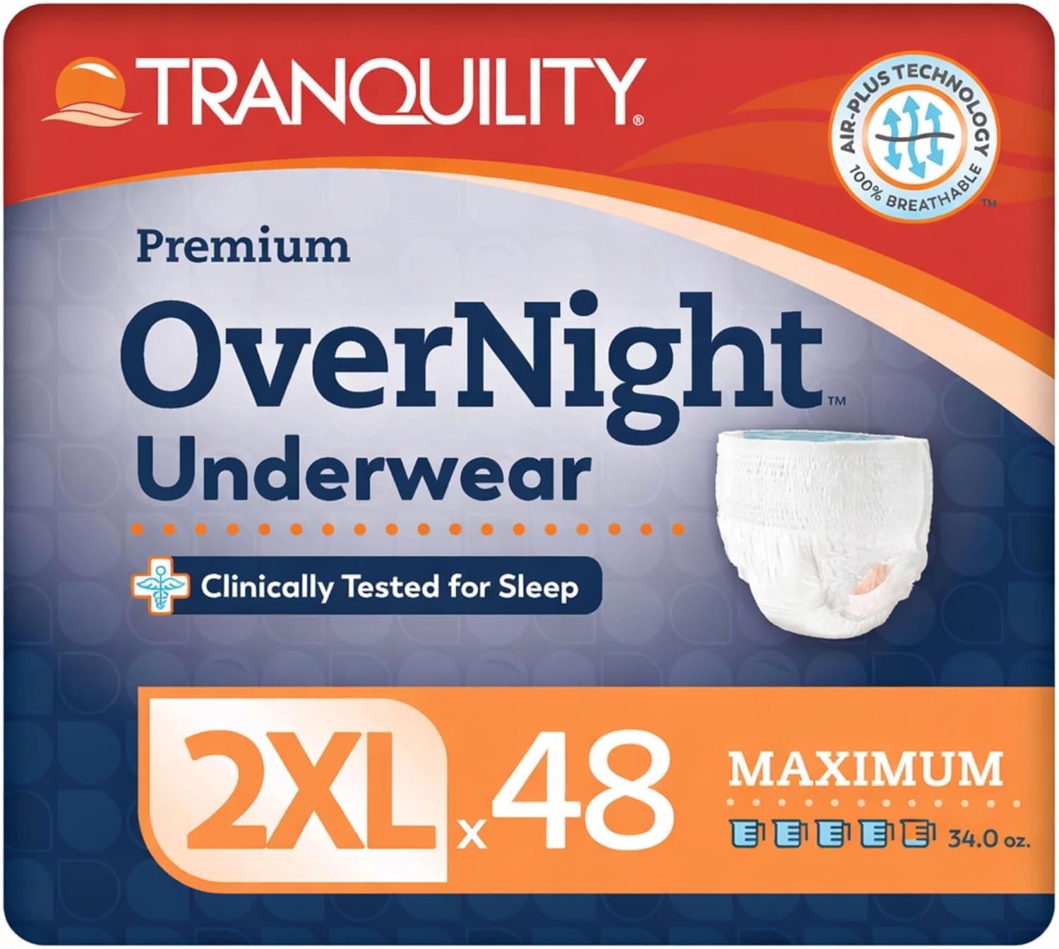Tranquility Premium OverNight Disposable Absorbent Underwear (48 Count) – 2XL, 62-80 in. Waist – Maximum Absorbency, All-Night Sleep, Breathable Comfort, 48 Adult Diapers