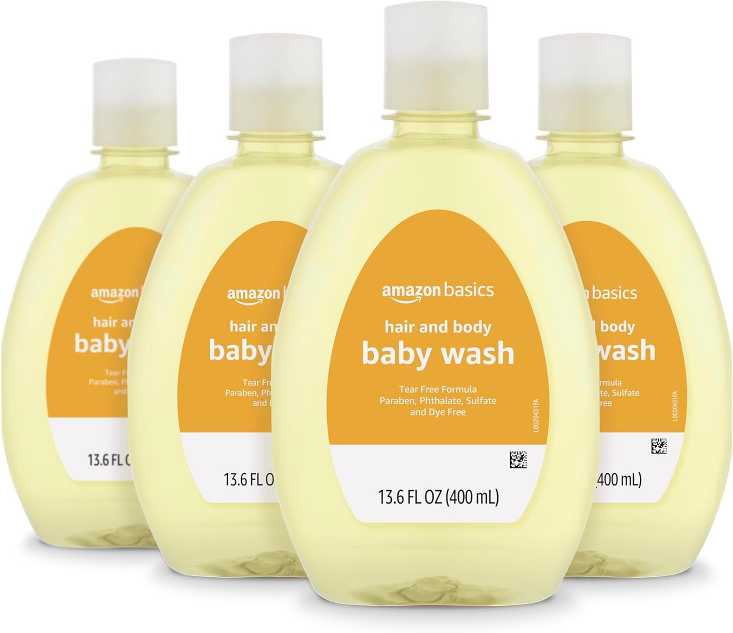Amazon Basics Tear-Free Baby Hair and Body Wash, Paraben-Free, Sulfate-Free, Dermatologist Tested, Lightly Scented, 13.60 Fl Oz, 4-Pack