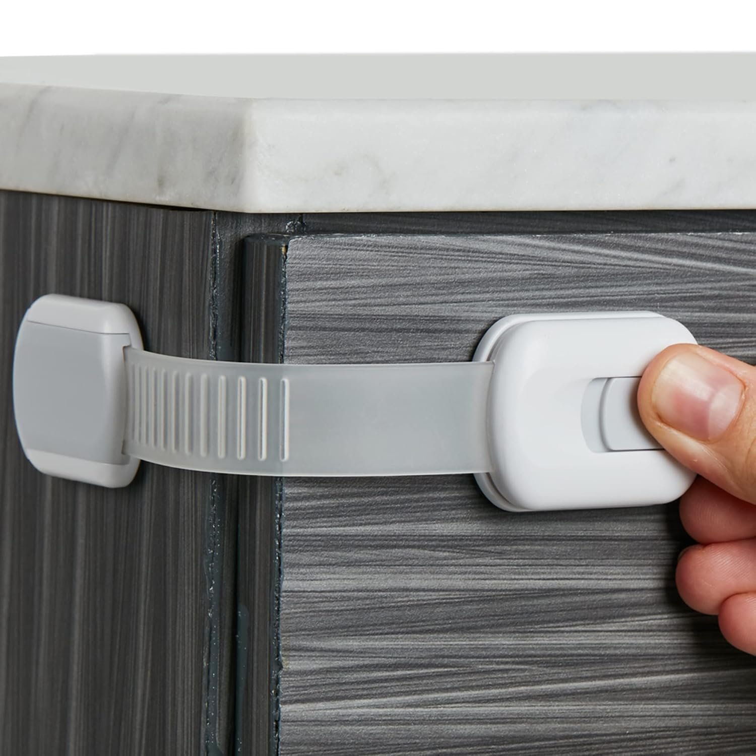 Child Safety Strap Locks (8-Pack) Baby Locks for Cabinets and Drawers, Toilet, Fridge & More. 3M Adhesive Pads. Easy Installation. (White/Gray)