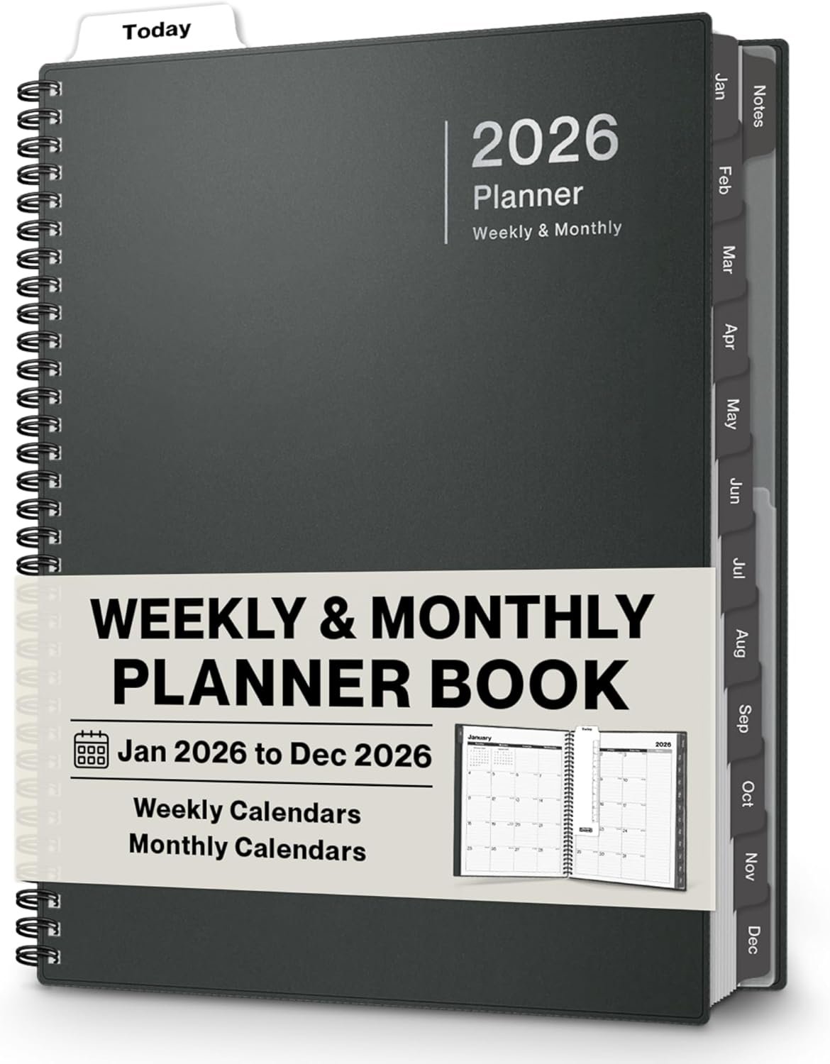 Dunwell 2026 Planner Book 8.5×11, Weekly Monthly Calendar, Jan to Dec, Large Daily Organizer with Laminated Tabs, Bookmark, Notes Section & Stickers