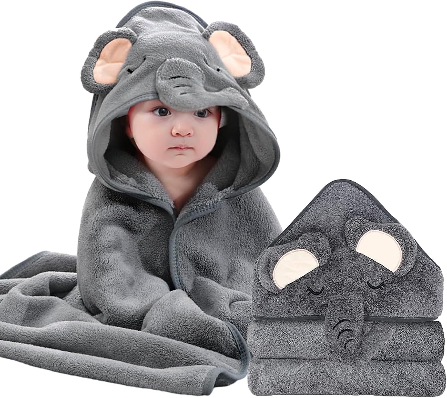 Hooded Baby Towels – Premium Ultra Soft Organic Baby Bath Towel – Absorbent and Hypoallergenic Towels for Baby Boy Girl, Toddler, Newborn Essentials (1 Pack Elephant)