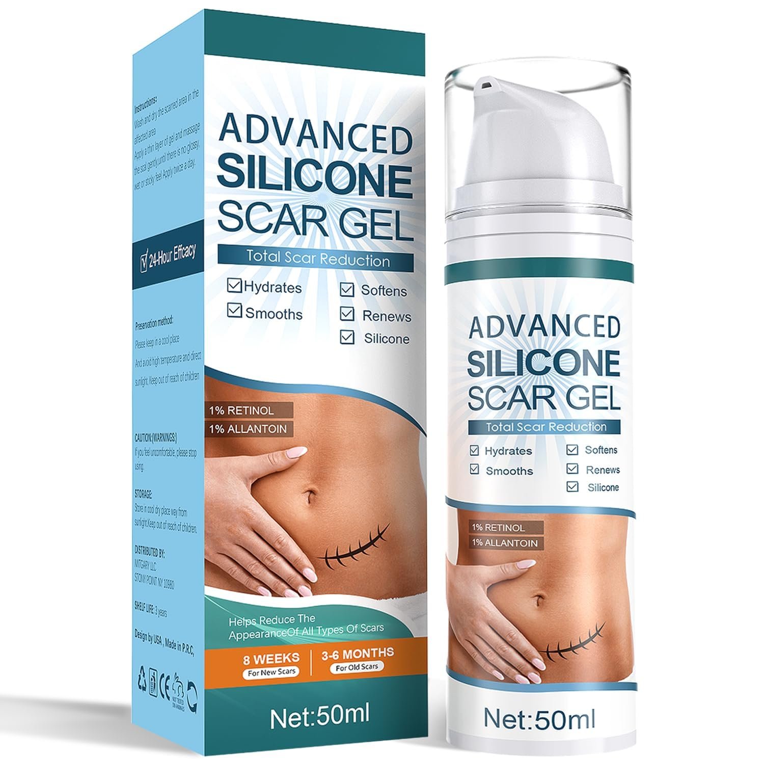 Advanced Scar Gel, Silicone Scar Gel, Treats Old and New Scars, Reduces the Appearance of Scars from, Body, Face, Stretch Marks, Surgical Scar, Keloids, Acne, Burns and More, 50g (1.7 Oz)