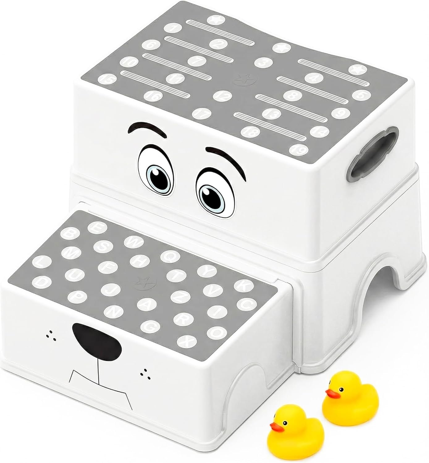 UNCLE WU 2 Step Stool for Kids & Toddlers – Anti-Slip Potty Training Stool for Bathroom Sink, Toilet & Kitchen, Kids Poop Stool, Lightweight & Sturdy (with 2 Ducks)
