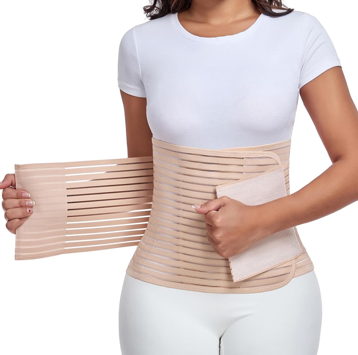 Postpartum & Post Surgery Abdominal Binder. Postpartum Belly Band Support Recovery after C-Section, Natural Birth, Hysterectomy, Hernia Belt (Beige,L)
