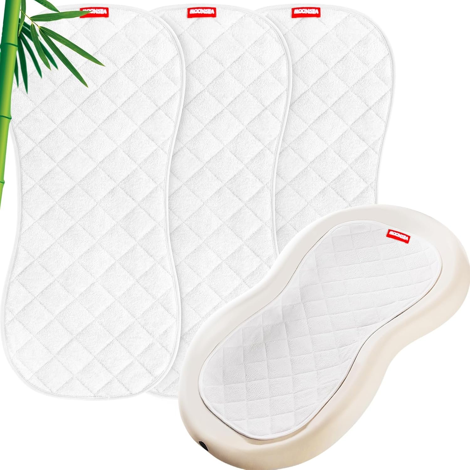 Moonsea Quilted Thicker Changing Pad Liner 3 Pack Waterproof, Fit for Changing Table Liners are Warm On a Baby’s Back Non-Slip Design Reusable Pads Machine Washable, White