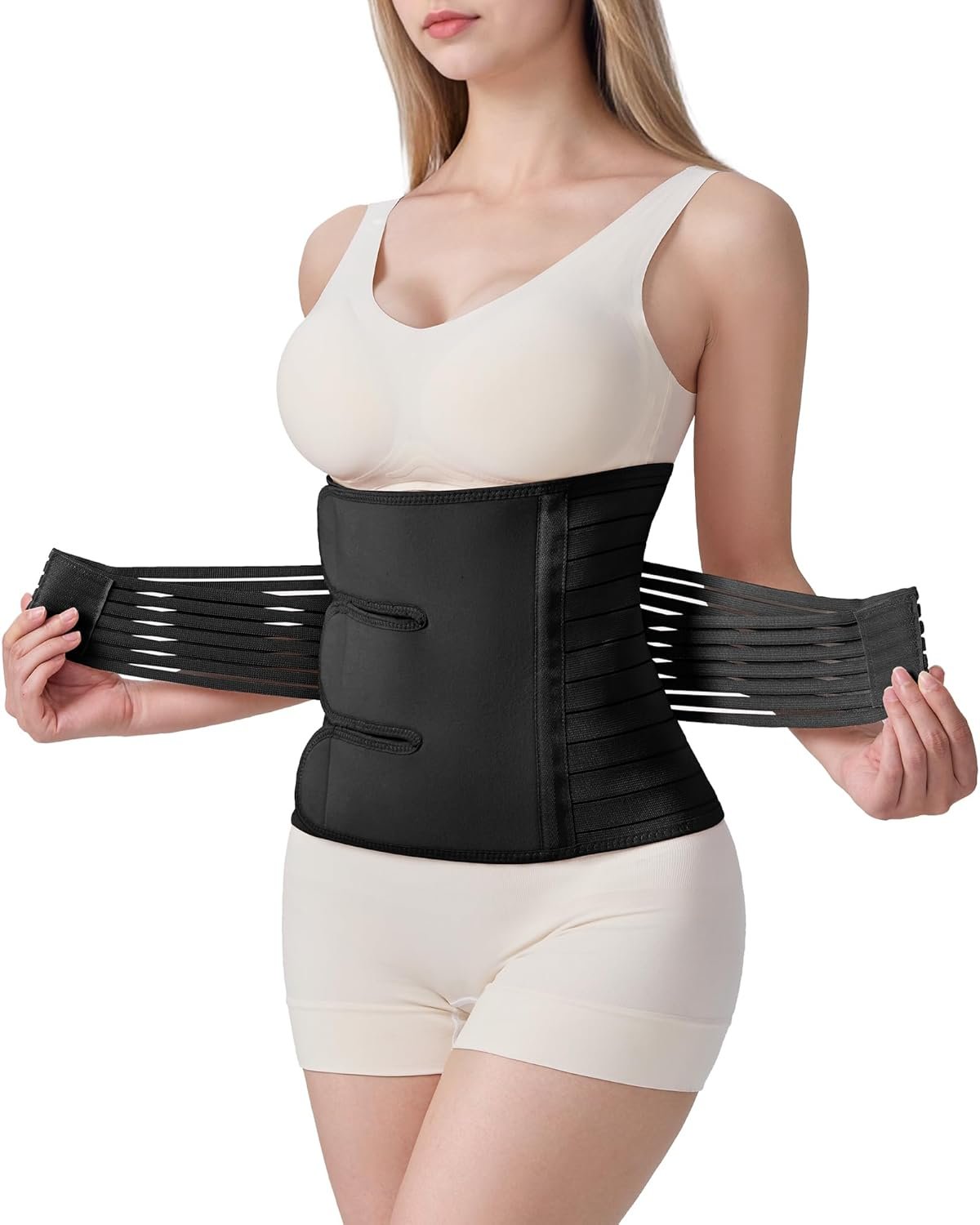 Postpartum Belly Band for Women: Adjustable Compression Wrap for Abdominal & Waist Support C-Section & Vaginal Birth Recovery Black L