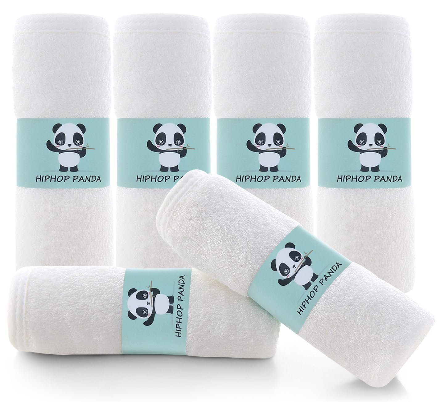 HIPHOP PANDA Baby Washcloths, Rayon Made from Bamboo – 2 Layer Ultra Soft Absorbent Newborn Bath Face Towel – Reusable Baby Wipes for Delicate Skin – White, 6 Pack