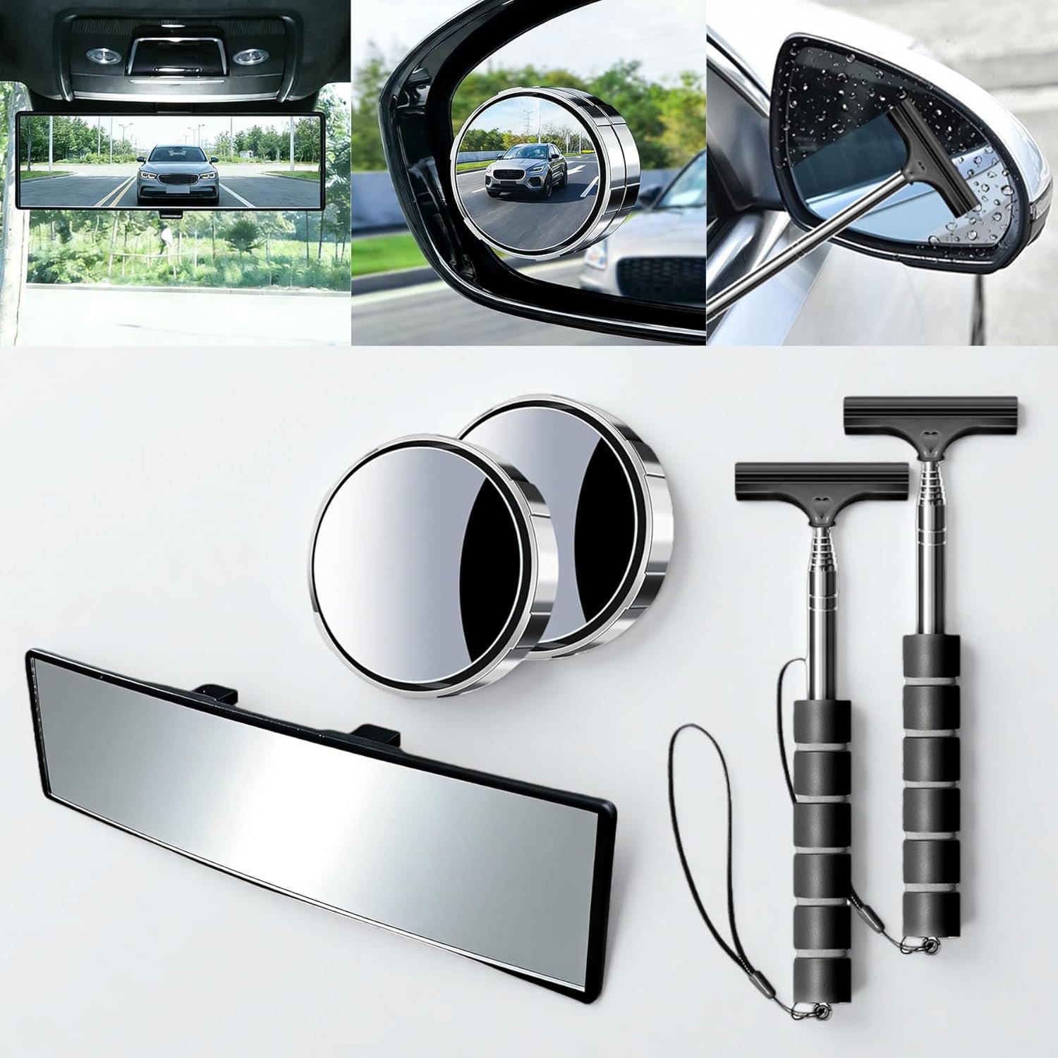 New Driver Gifts, Teen Driver Car Safety Accessories with Wide Angle Rear View Mirror,Suction Cup Blind Spot Mirrors,Car Mirror Wiper for Wide Vision Clear Visibility for Women Drivers in Bad Weather