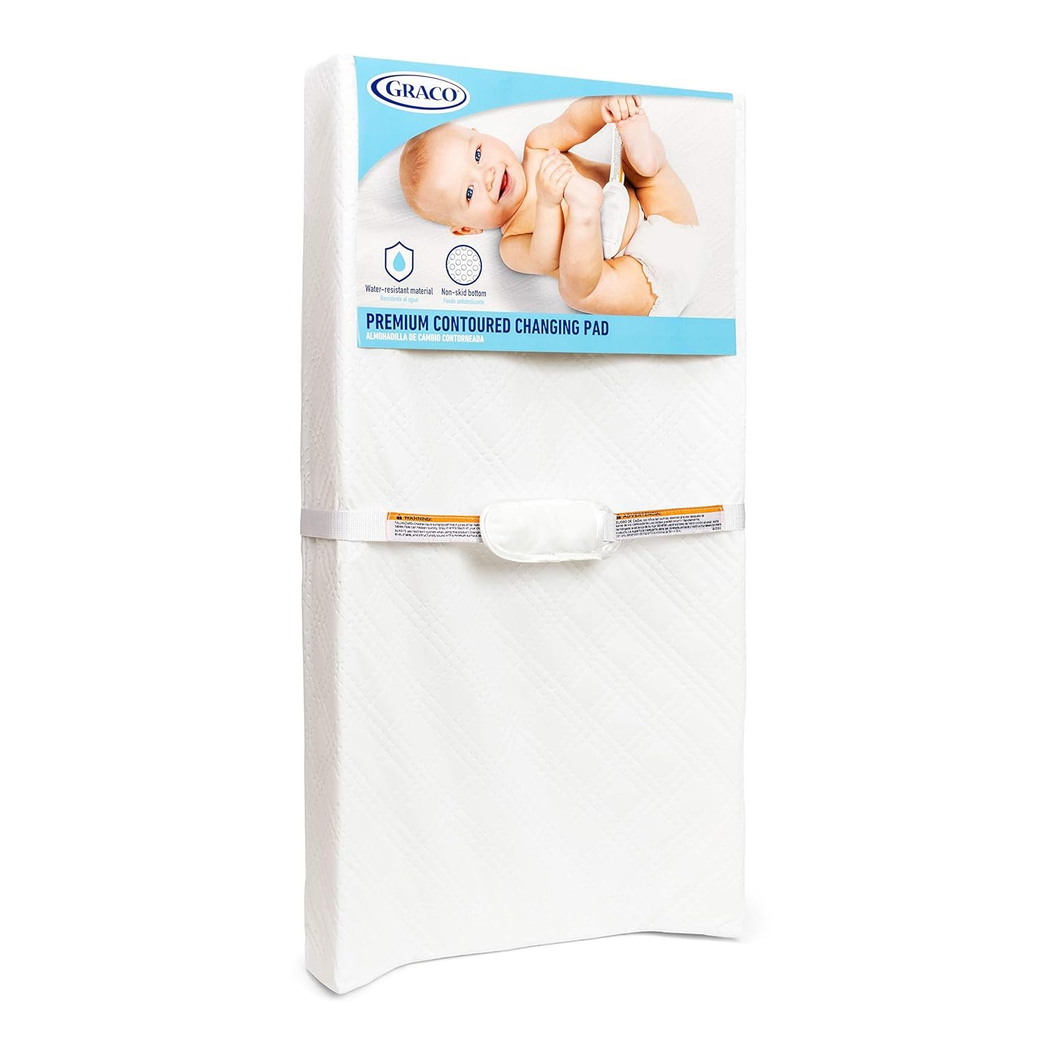 Graco Premium Contoured Changing Pad – GREENGUARD Gold Certified, Water-Resistant, Ultra-Soft Buckle Cover, Contoured Baby Changing Pad, Fits Most Standard-Size Changing Toppers, Non-Skid Bottom