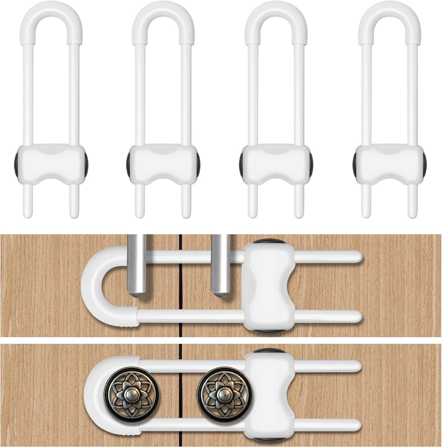 Cabinet Locks for Babies,Child Proof Cabinet Locks,4 Pack U-Shaped Baby Proofing Cabinets,Child Locks for Cabinets and Drawers,Child Safety Cabinet Locks with Adjustable(White)