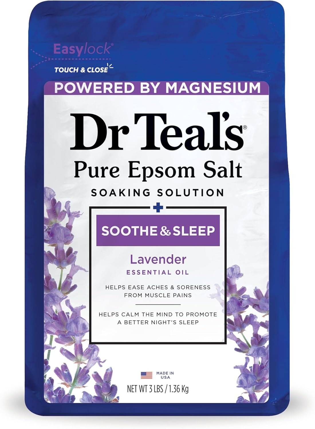 Dr Teal’s Epsom Salt Soaking Solution, Soothe & Sleep, Lavender, 3lbs