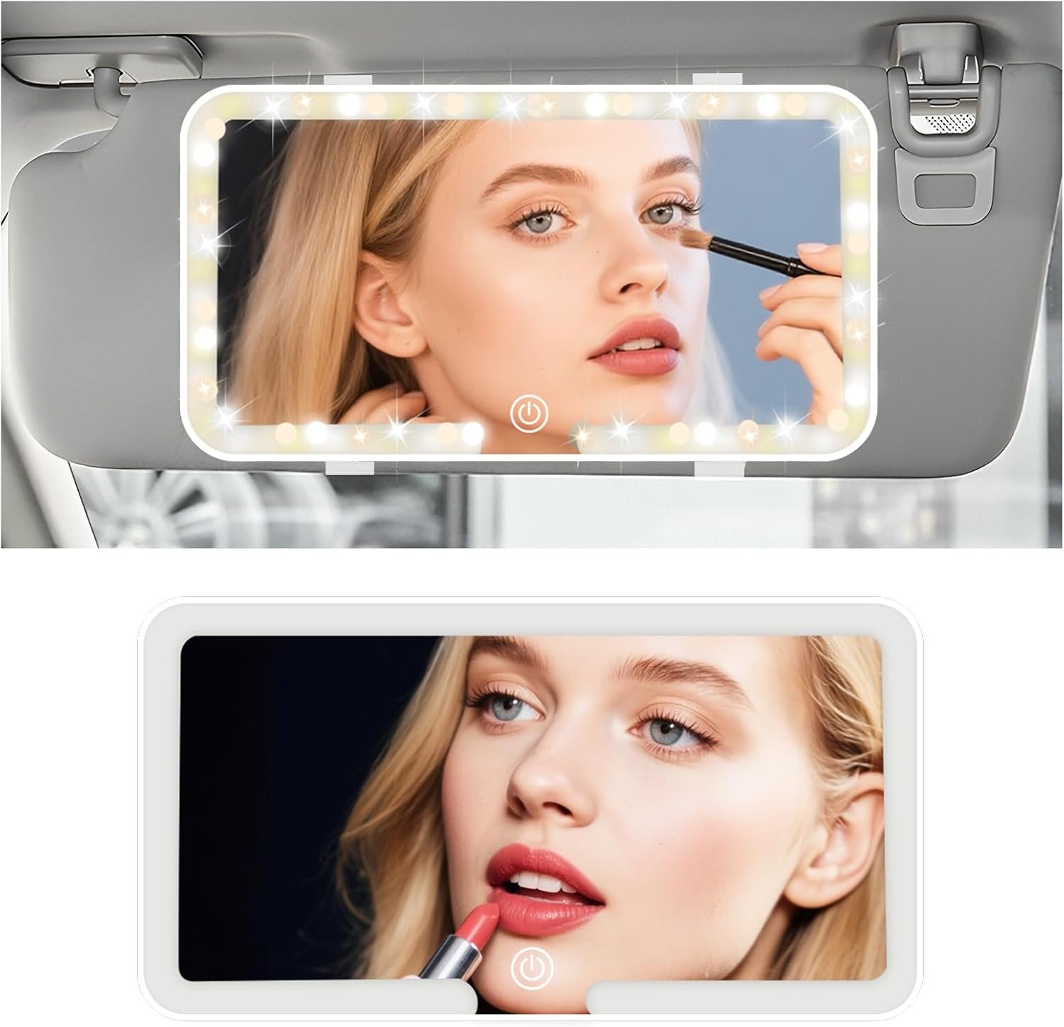 Rechargeable Car Vanity Mirror with Lights,50 LED Beads Car Mirror Vanity Adjustable 3 Color & Brightness,Touchable Cars Visor Mirrors with Light as Cars Accessories for Women (White)