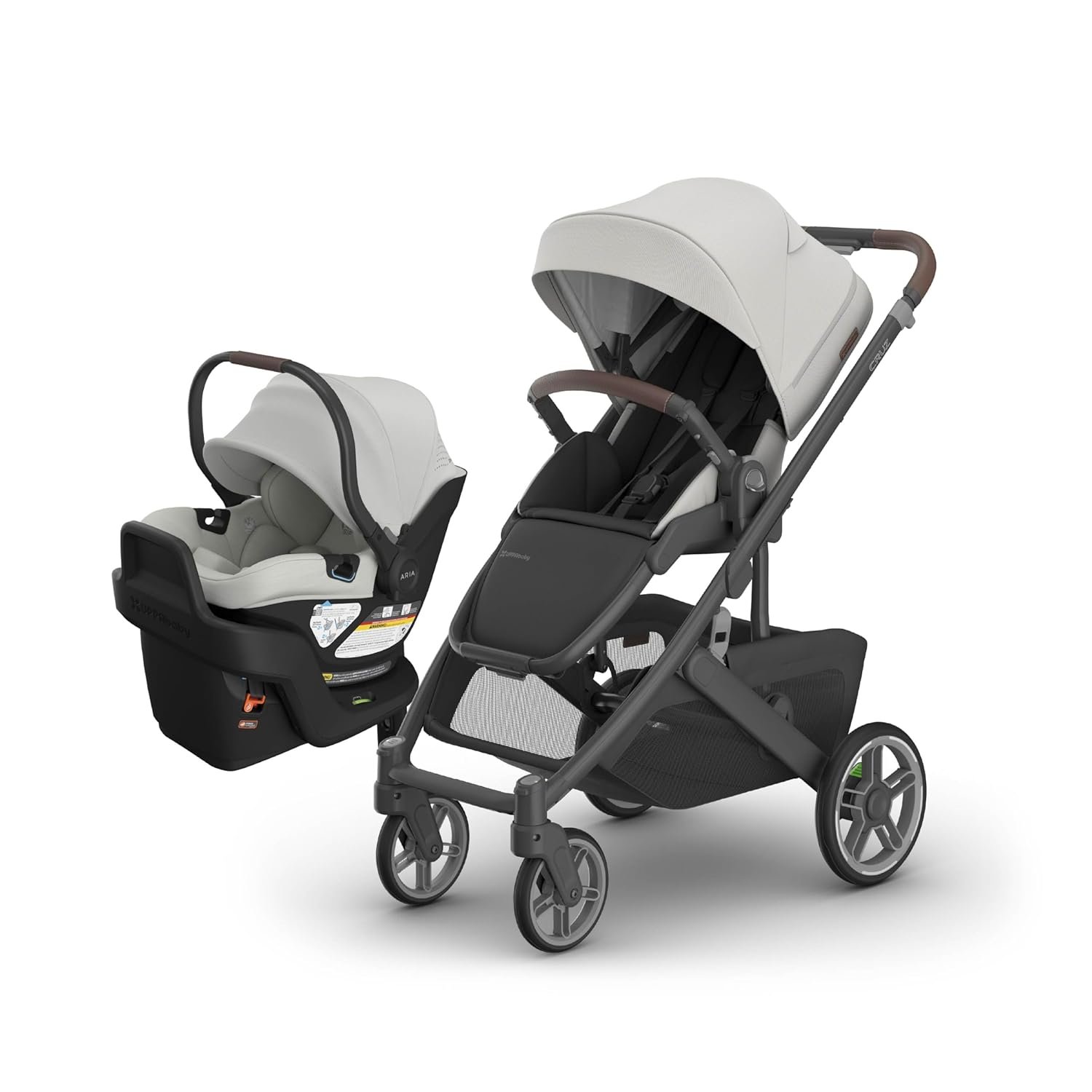 UPPAbaby Cruz V3 Stroller + Aria V2 Lightweight Car Seat Travel System Combo – Toddler Seat, Bumper Bar, Bug and Rain Shield, Car Seat Base, and Infant Insert Included – Savannah (Pearl Grey Jacquard)