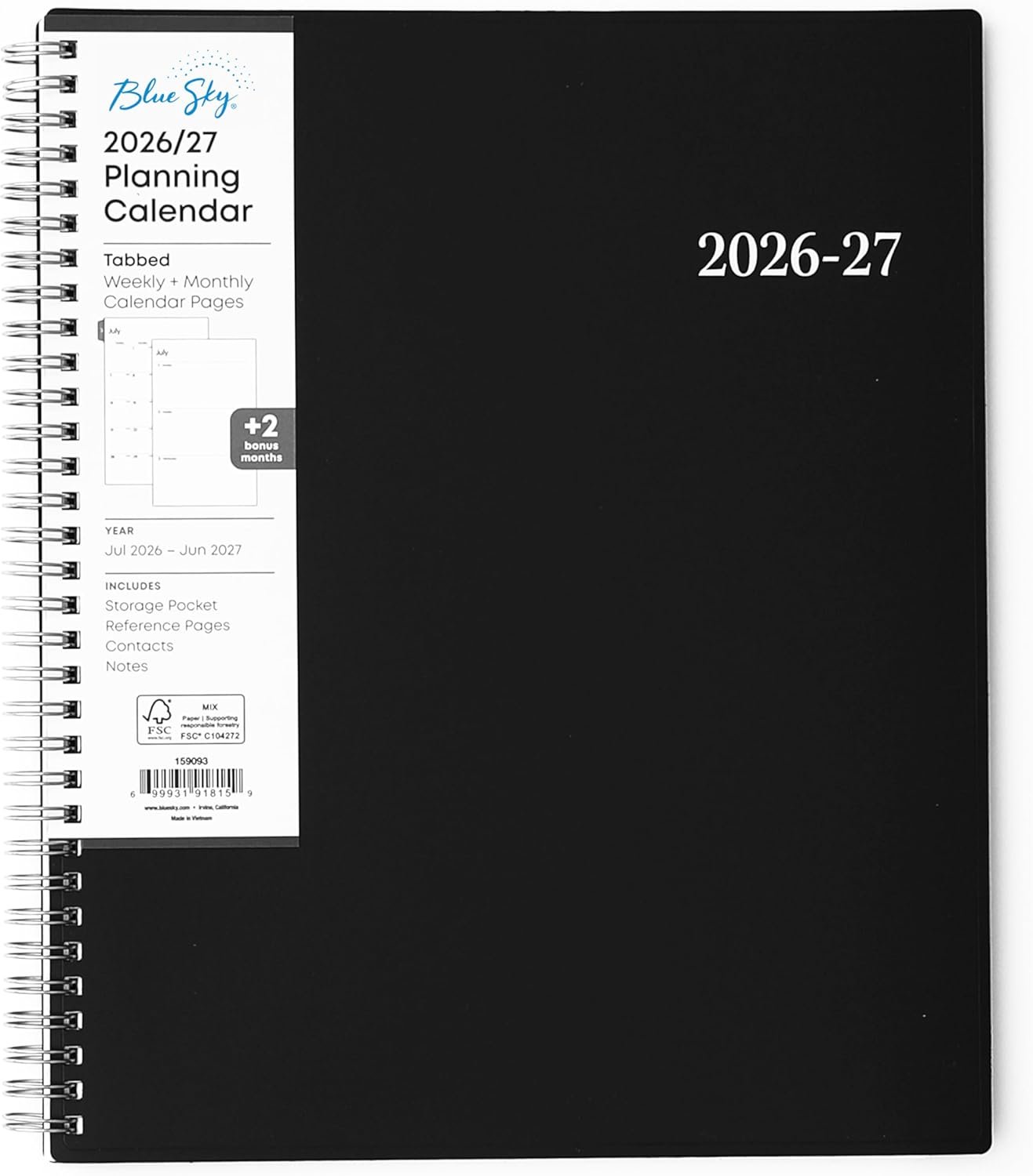 Blue Sky 2026-2027 Weekly and Monthly Academic Year Planner Calendar, July 2026 – June 2027, 8.5″ x 11″, Flexible Cover, Wirebound, Laminated Tabs, Enterprise