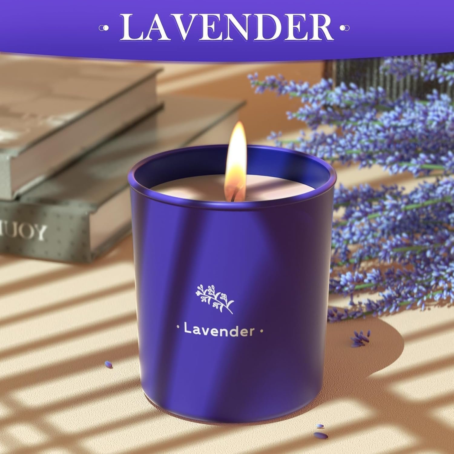Lavender Candles for Home Scented, 8 oz Scented Candles Present, Purple Jar Wax, Made with Soy for Women, 45 Hour Long-Lasting Burn for Mom Girl Friend Birthday Present Giving – 1 Pack