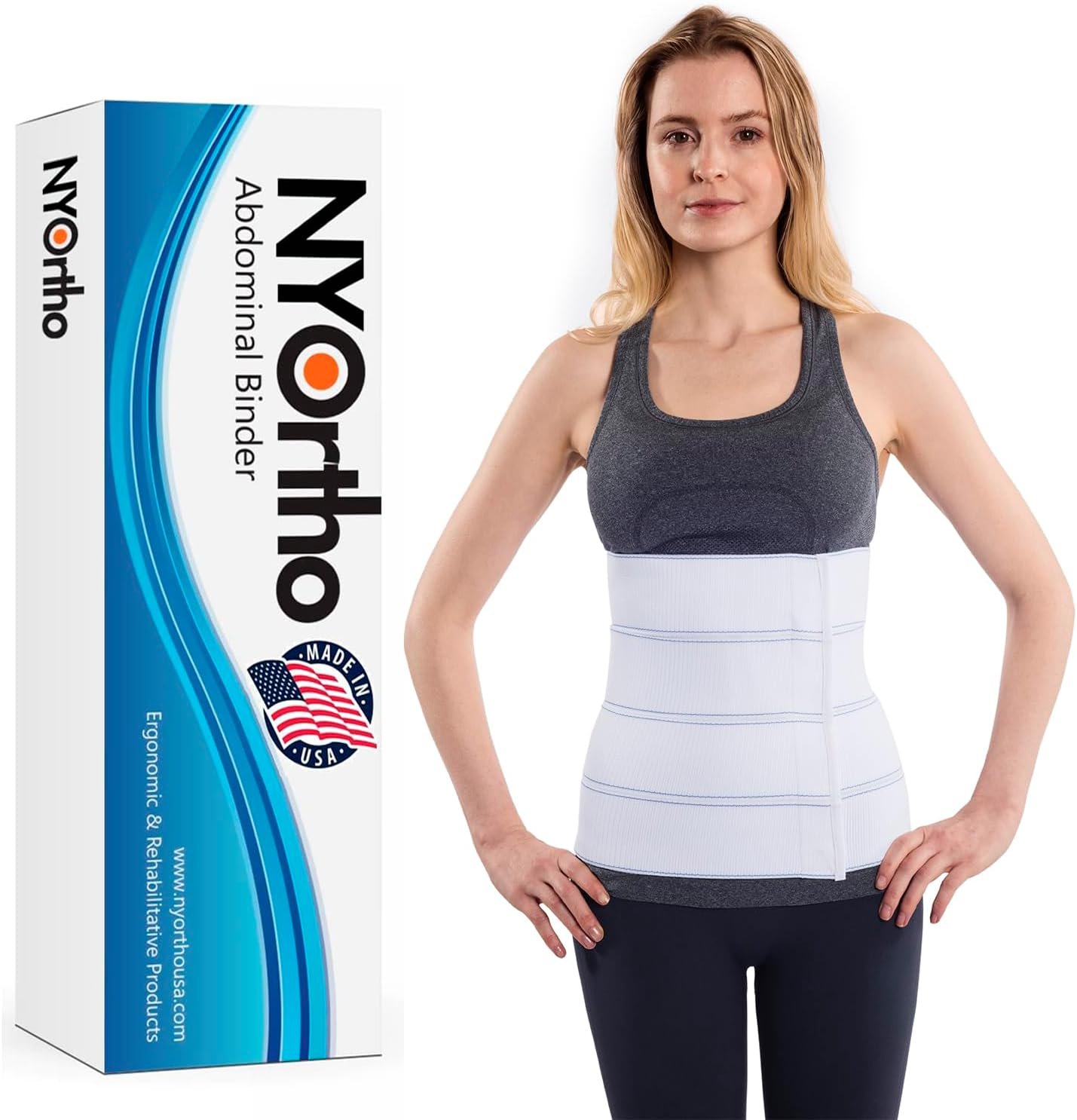 NYOrtho Abdominal Binder Lower Waist Support Belt – Compression Wrap for Men and Women MADE IN USA (30″ – 45″) 4 Panel – 12″