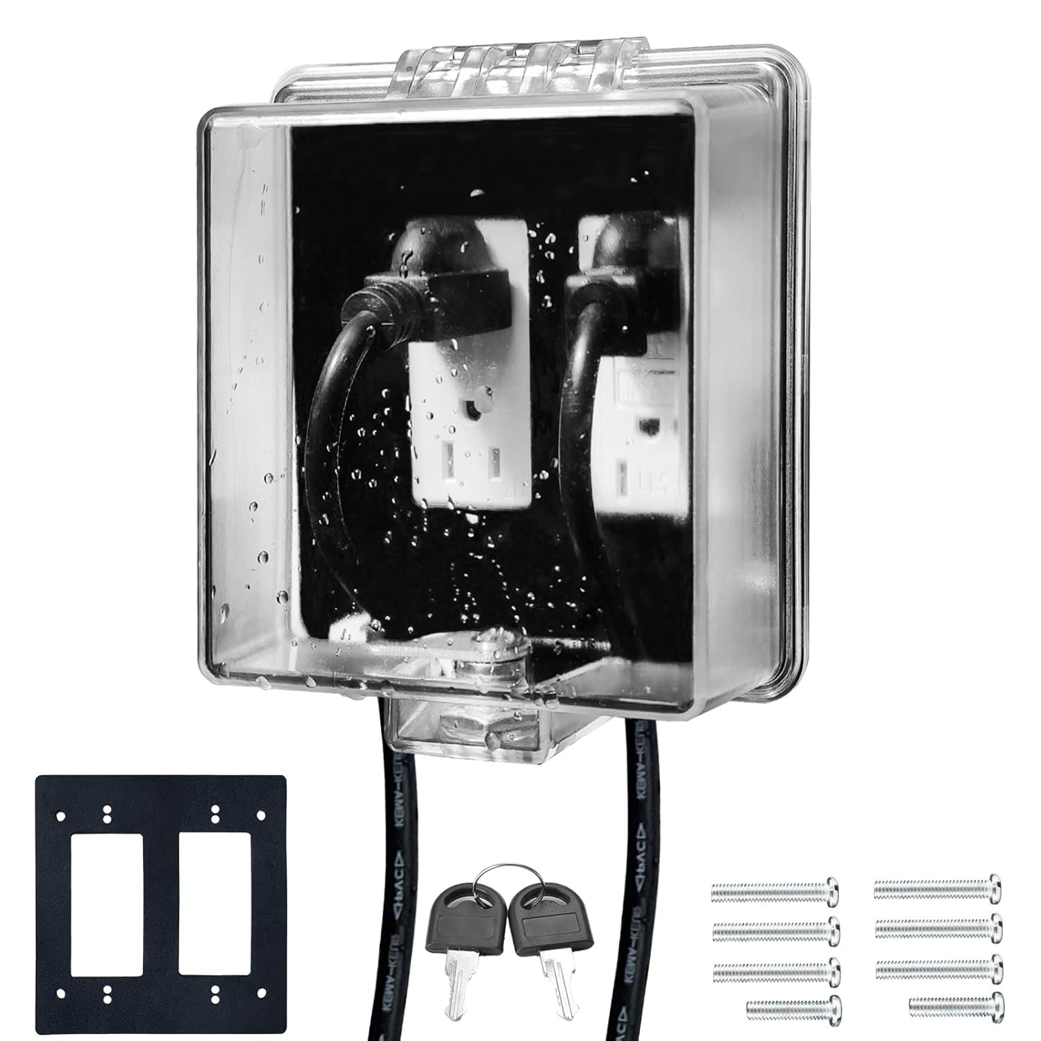 2-Gang Baby Safety Dual Outlet Cover Box – Fit 1.3“ x 2.66”, Easier Operation, Simple 4 Step Install,Provides Extra Space Inside for Plugs,Adapters,4.53″ high x 4.35″ Wide x 2.52″ deep