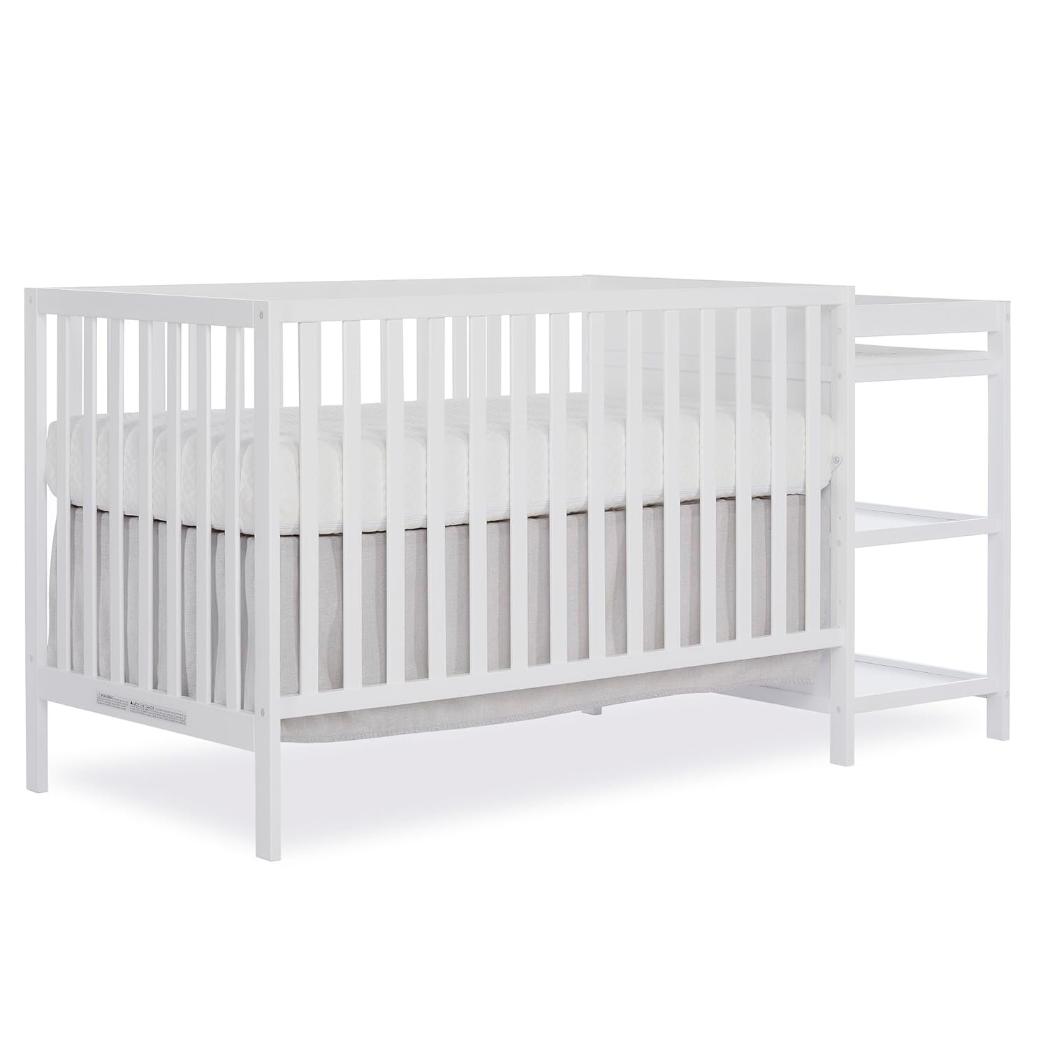 Dream On Me Synergy 3-in-1 Convertible Full-Size Baby Crib & Changer, White, Open Storage, GreenGuard Gold & JPMA, Pinewood, Converts to Day & Toddler Bed, 4 Mattress Heights, 1″ Changing Pad,