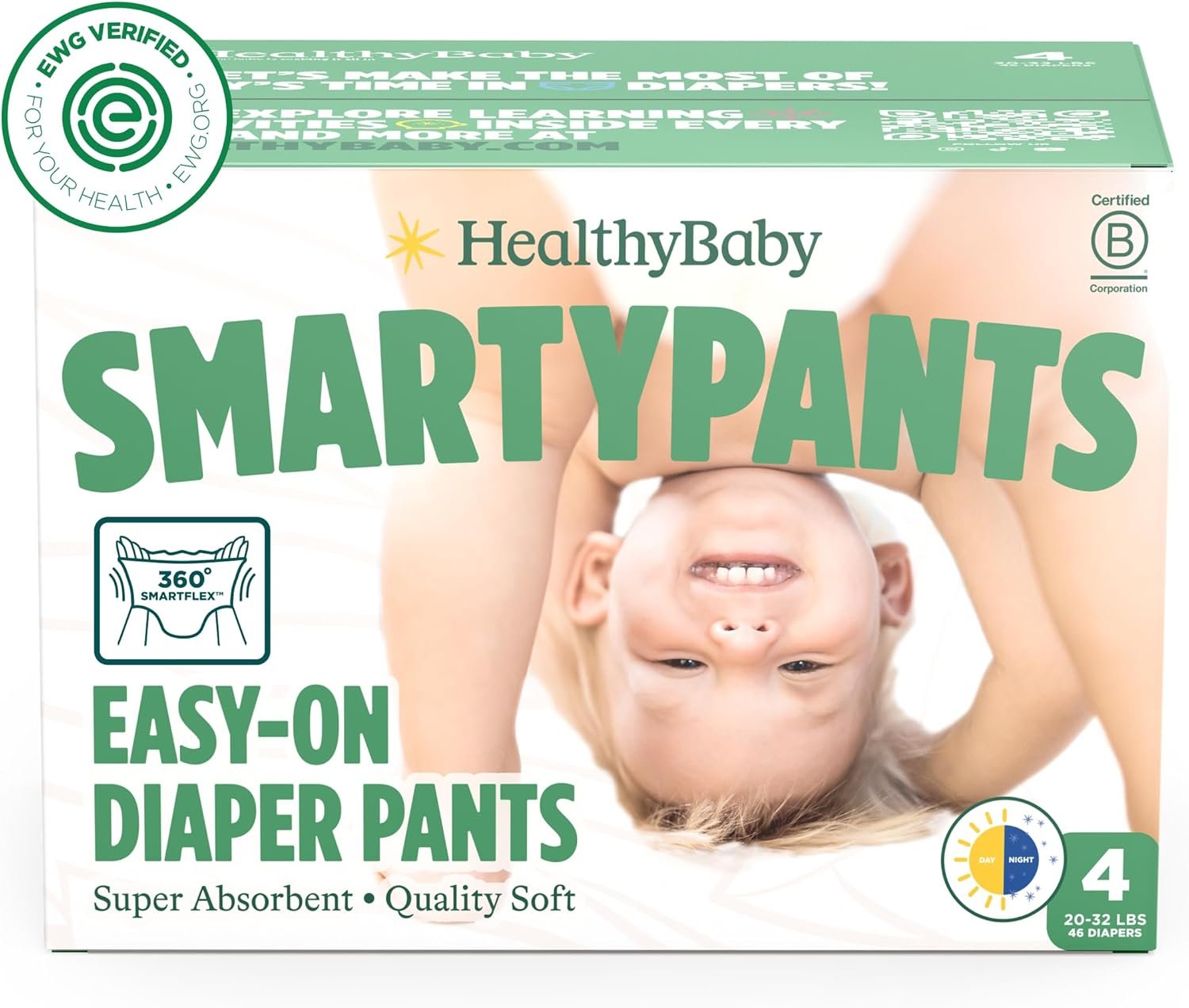 SmartyPants Pull Up Style Diapers | EWG Verified Safe & Plant-Based | Quilted 360 Waistband, Super Absorbent for Overnight Leak Protection |Training Pants by HealthyBaby | Size 4 (46 Count)