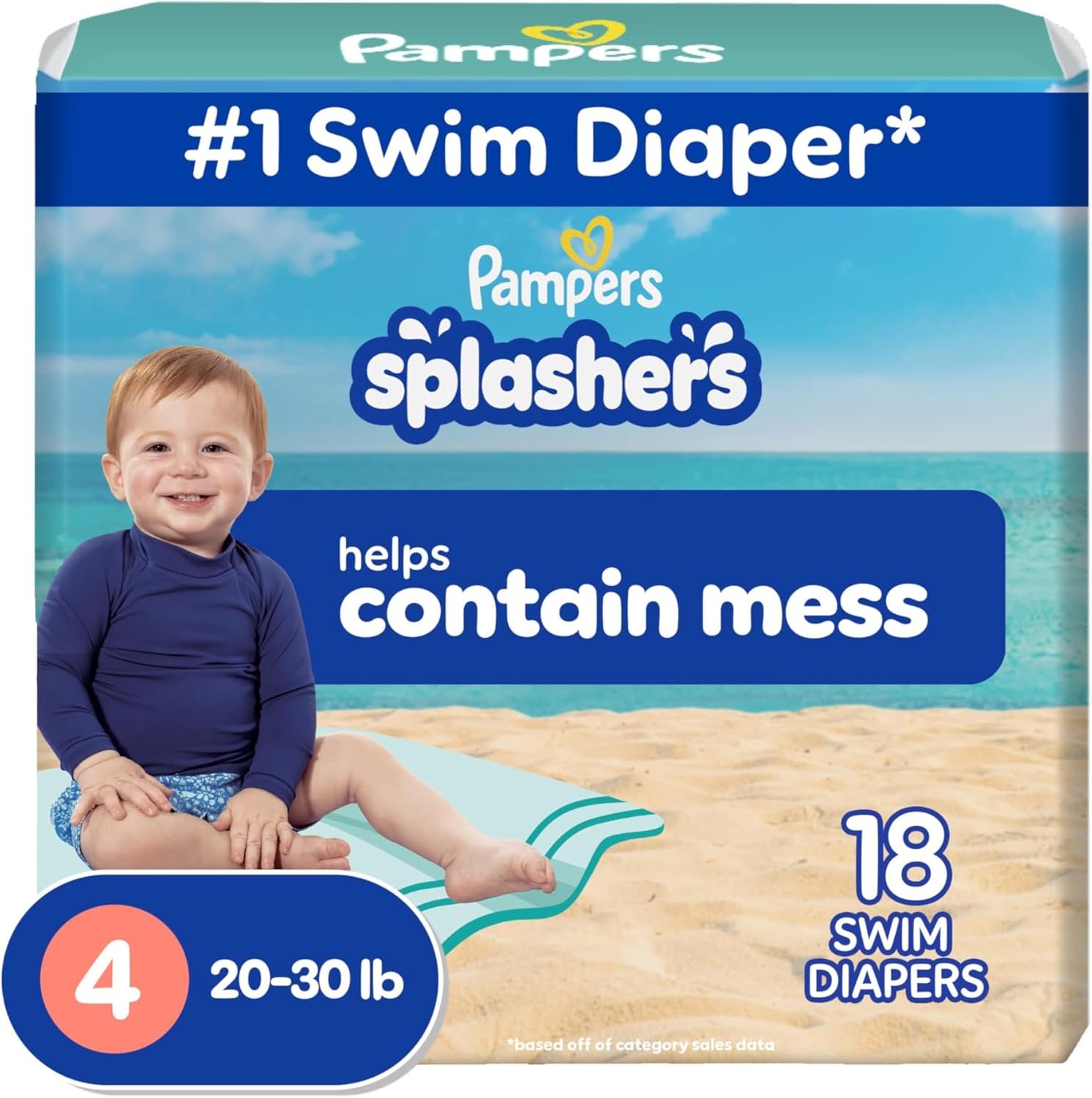 Pampers Swim Diapers – Splashers – Size 4, 18 Count, Gap-Free Disposable Baby Swimming Pants