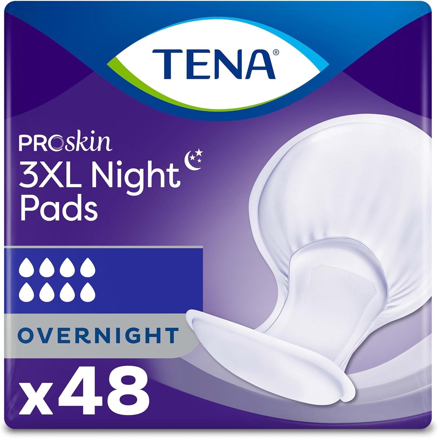 TENA ProSkin 3XL Overnight Incontinence Pads for Women and Men, 48 Count