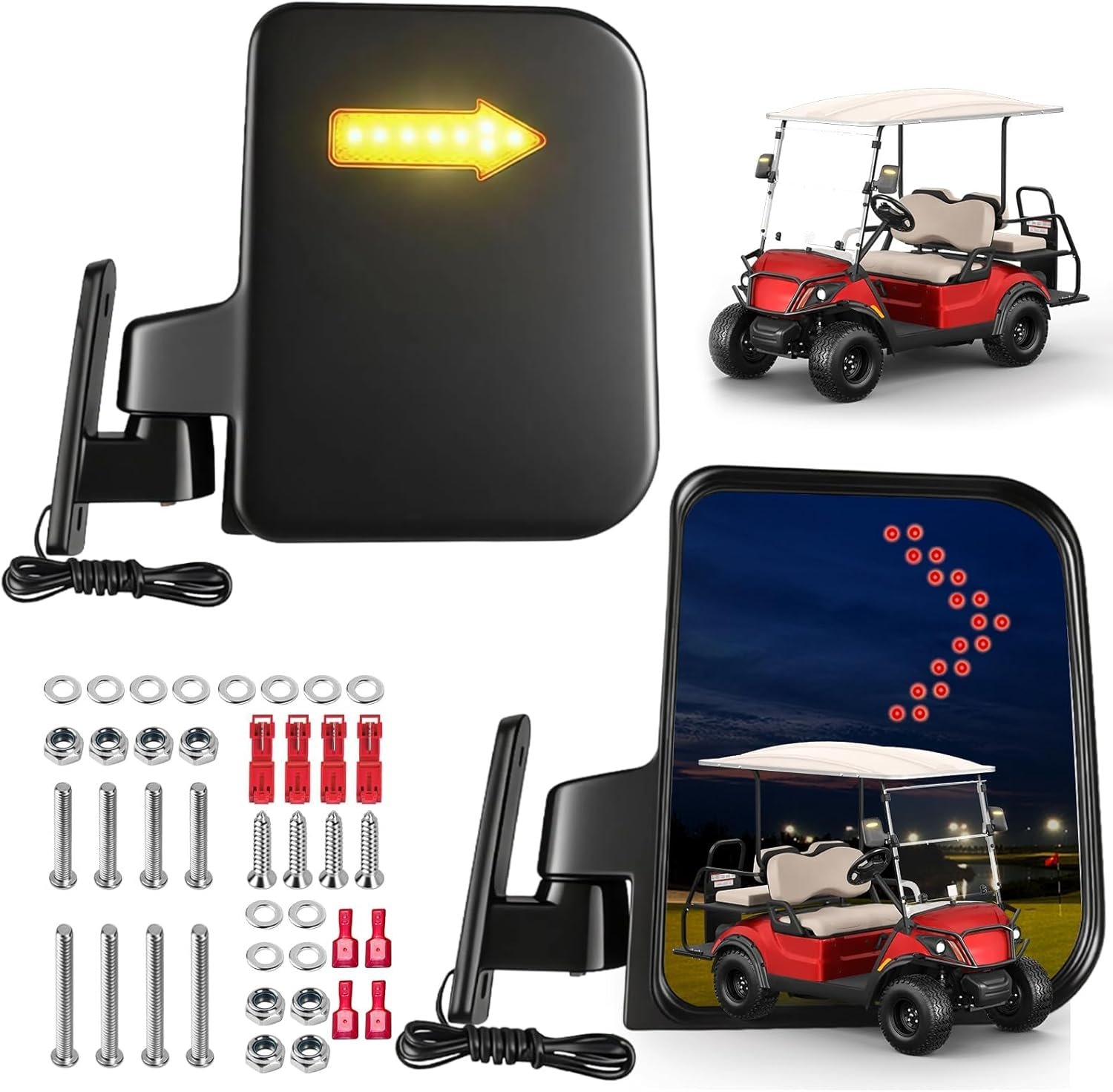 Golf Cart Mirror Universal with Turn Signal Light Golf Cart Side Mirrors Rear view Mirrors for Club Car EZGO Yamaha