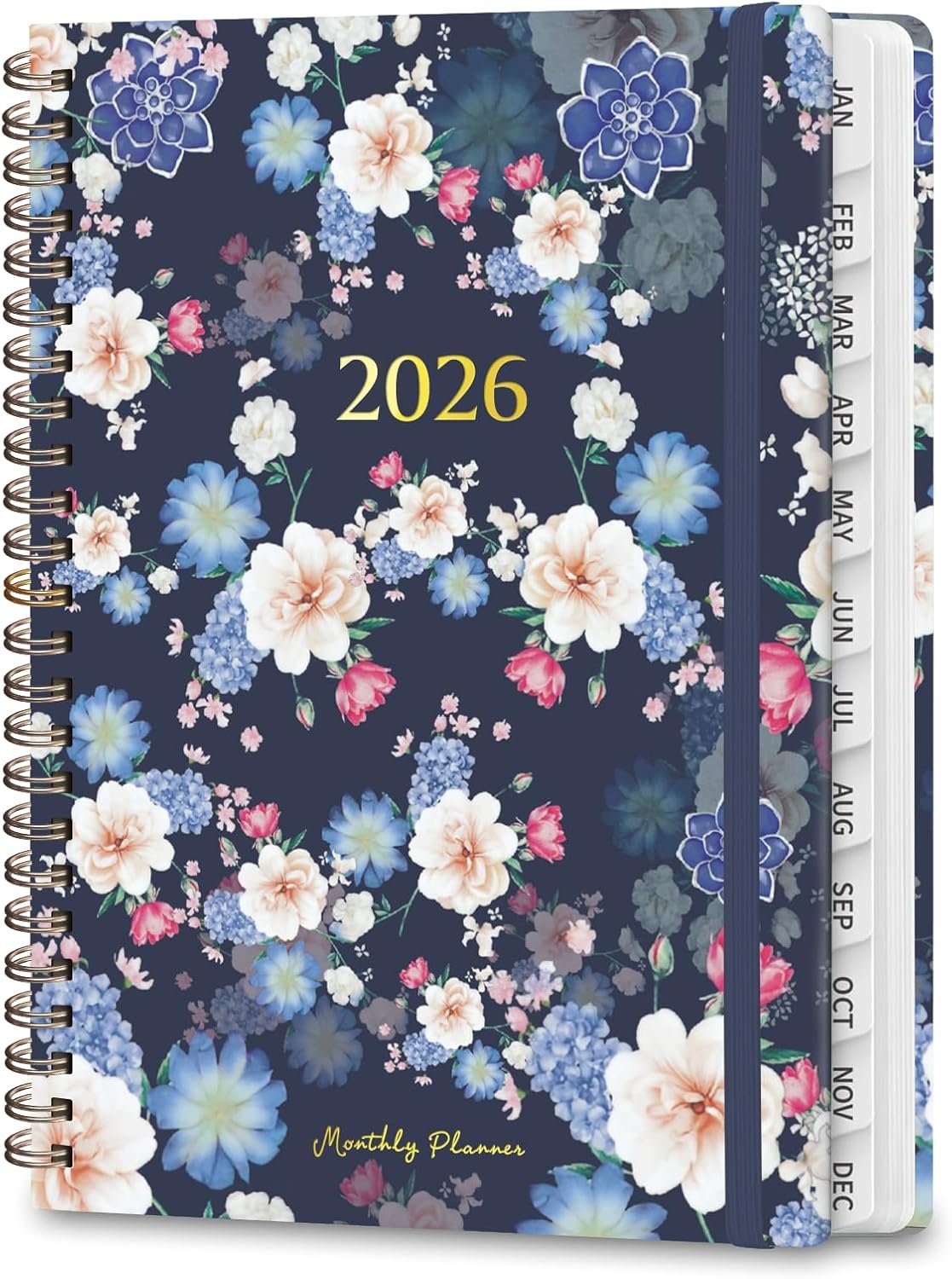 2026 Planner, Weekly and Monthly Calendar Planner, Academic Daily Agenda (Jan 2026 – Dec 2026), Hardcover Planning Notebook for Office Accessories and School Supplies, Blue Flower