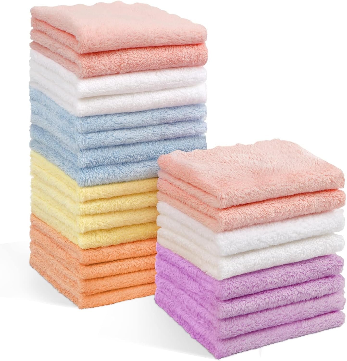 Orighty Baby Washcloths 24-Pack (7”x9”), Microfiber Coral Fleece Baby Towels, Super Soft and Absorbent Wash Cloths for Newborns, Infants and Toddlers, Gentle on Delicate Skin for Face Hands and Body