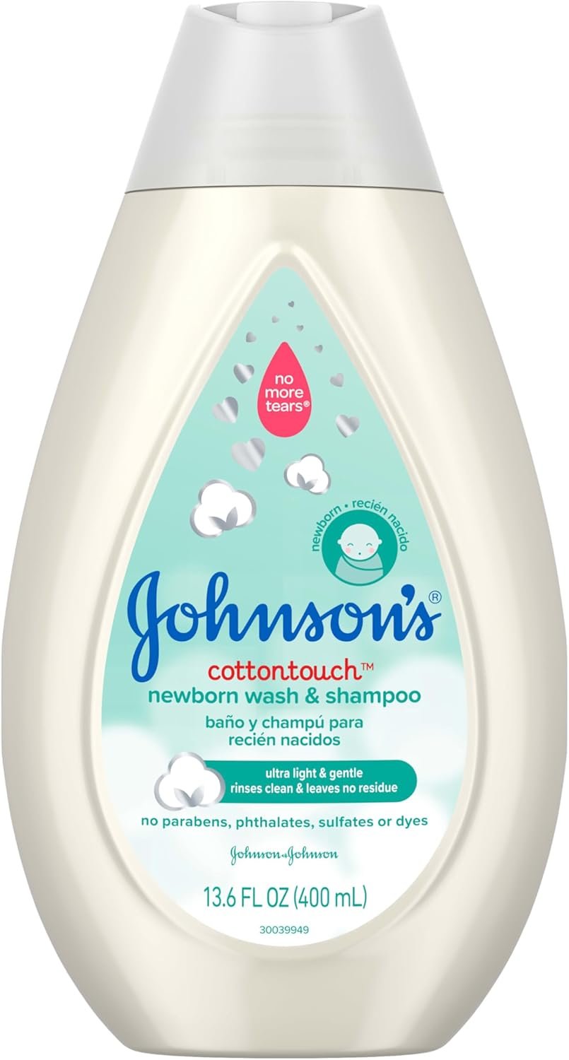 Johnson’s CottonTouch Newborn Baby Body Wash & Shampoo, Gentle & Tear-Free, Made with Real Cotton, Gently Washes Away Dirt & Germs, Sulfate- & Paraben-Free for Sensitive Skin, 13.6 fl. oz