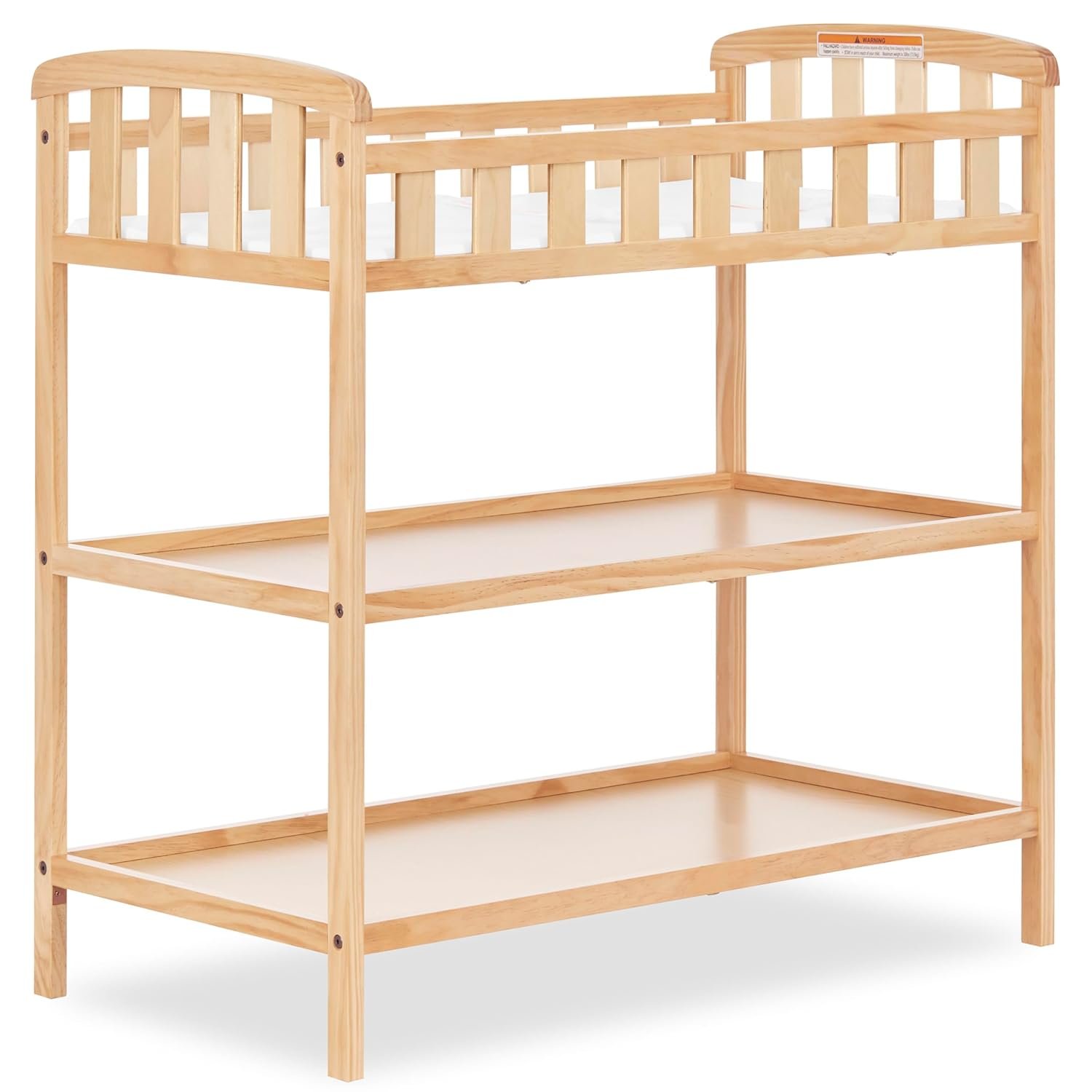 Dream On Me Emily Changing Table, Compact and Lightweight, Solid New Zealand Pinewood, Elevated Safety Rails, Two Storage Shelves, Includes Water-Resistant 1″ Changing Pad — Natural