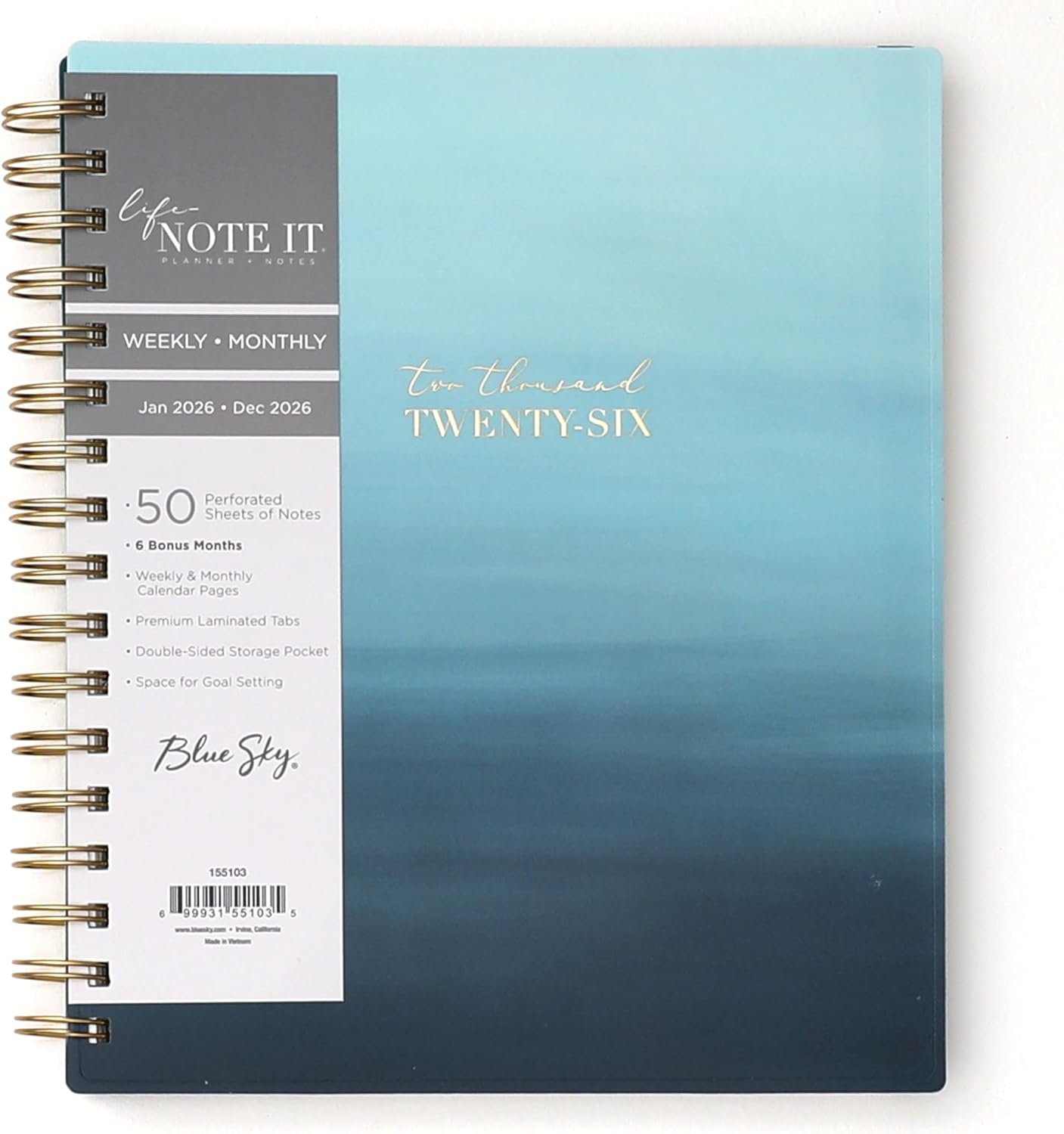 Blue Sky Life Note It 2026 Weekly and Monthly Planner Notes, January 2026 – December 2026, 7″ x 9″, Flexible Cover, Durable Twin Wire Binding, Storage Pocket, 50 Perforated Notes Sheets, Marina
