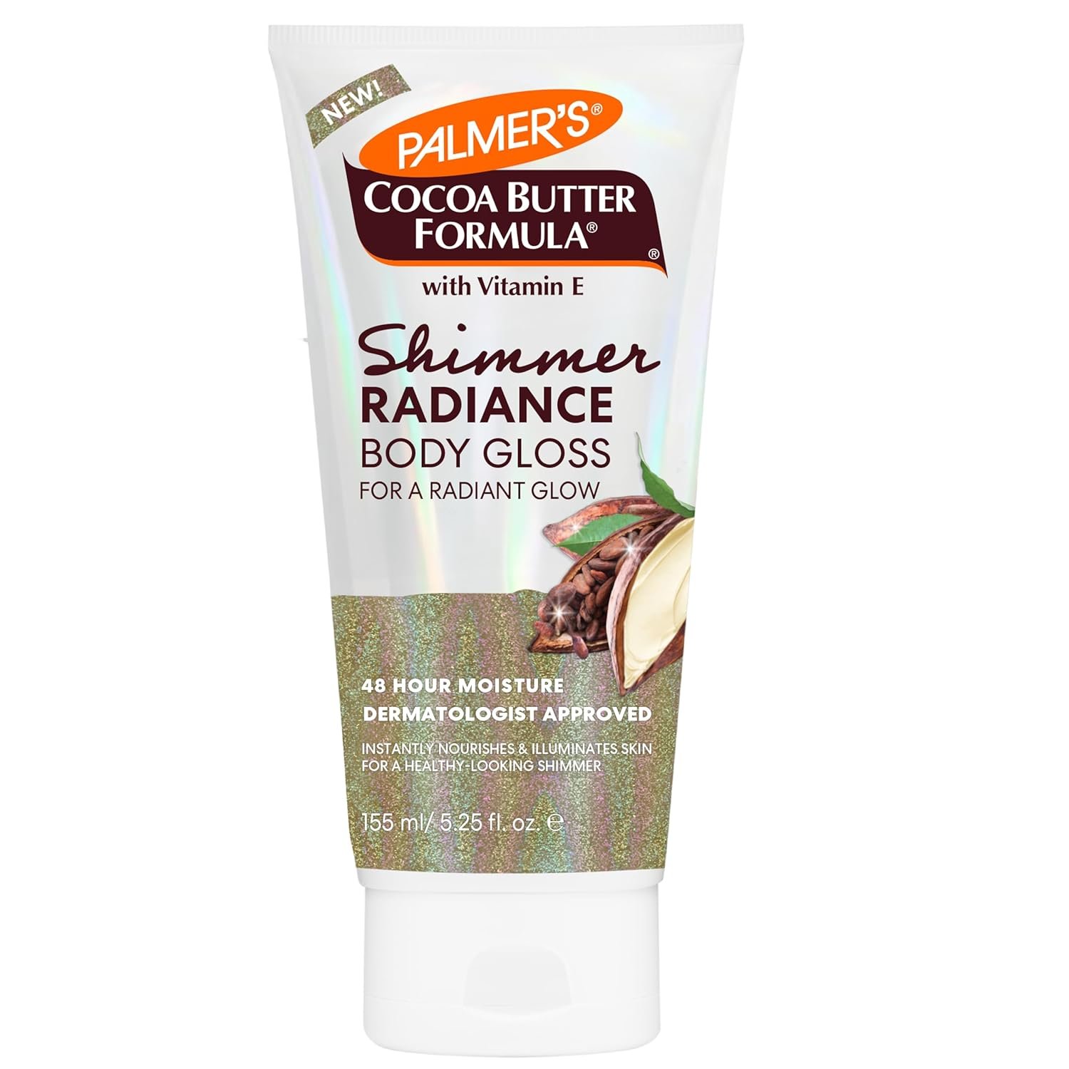 Palmer’s Cocoa Butter Formula Shimmer Body Lotion with Vitamin E, 5.25 Fl Oz, Radiance Body Gloss, Help Blur Veins, Cellulite, Marks, 48 Hour Moisture