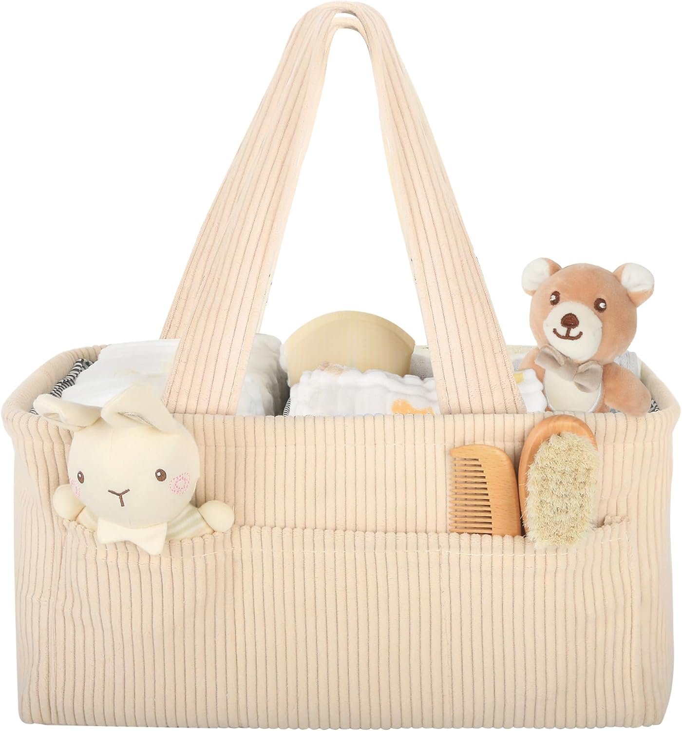 Baby Diaper Caddy Organizer – Nursery Storage Basket for Newborn Essentials, Car & Travel, Baby Shower Gifts and Registry Must-Have, Beige