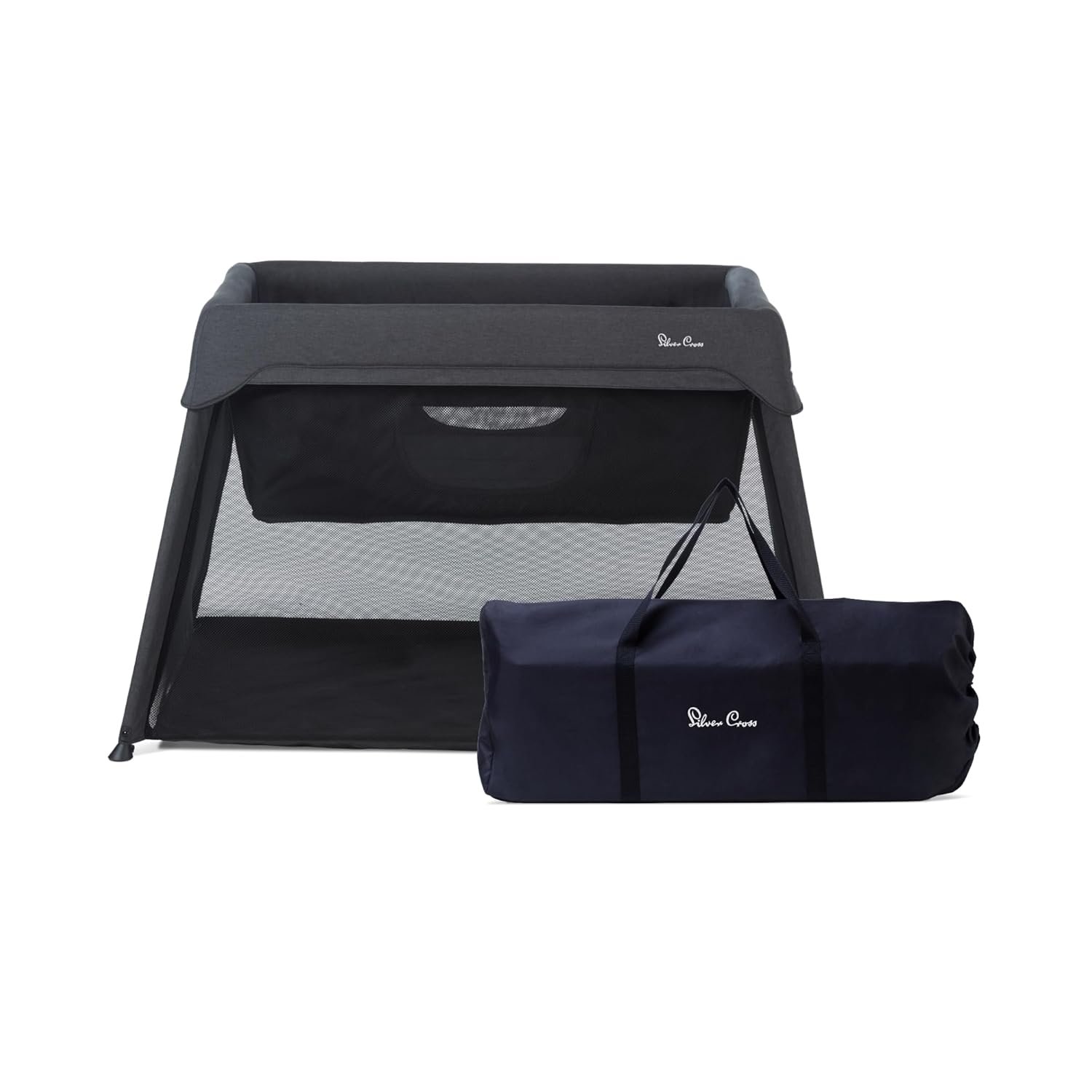 Silver Cross Sleep & Go 3 in 1 Travel Crib – Converts Newborn Bassinet, Crib to Playard – Portable, Lightweight, Easy to Pack with Comfortable Mattress for Infants to Toddlers – Carbon (Sustainable)