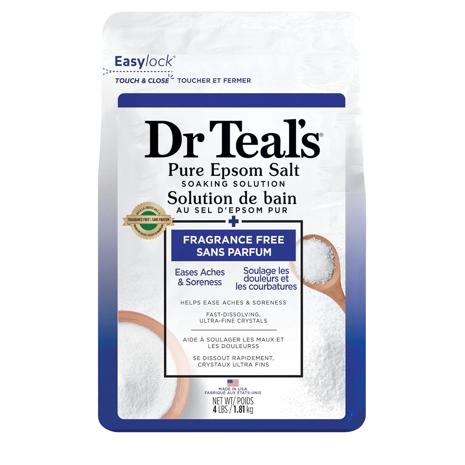 Dr Teal’s Epsom Salt Magnesium Soak, Fragrance Free, 4 lbs