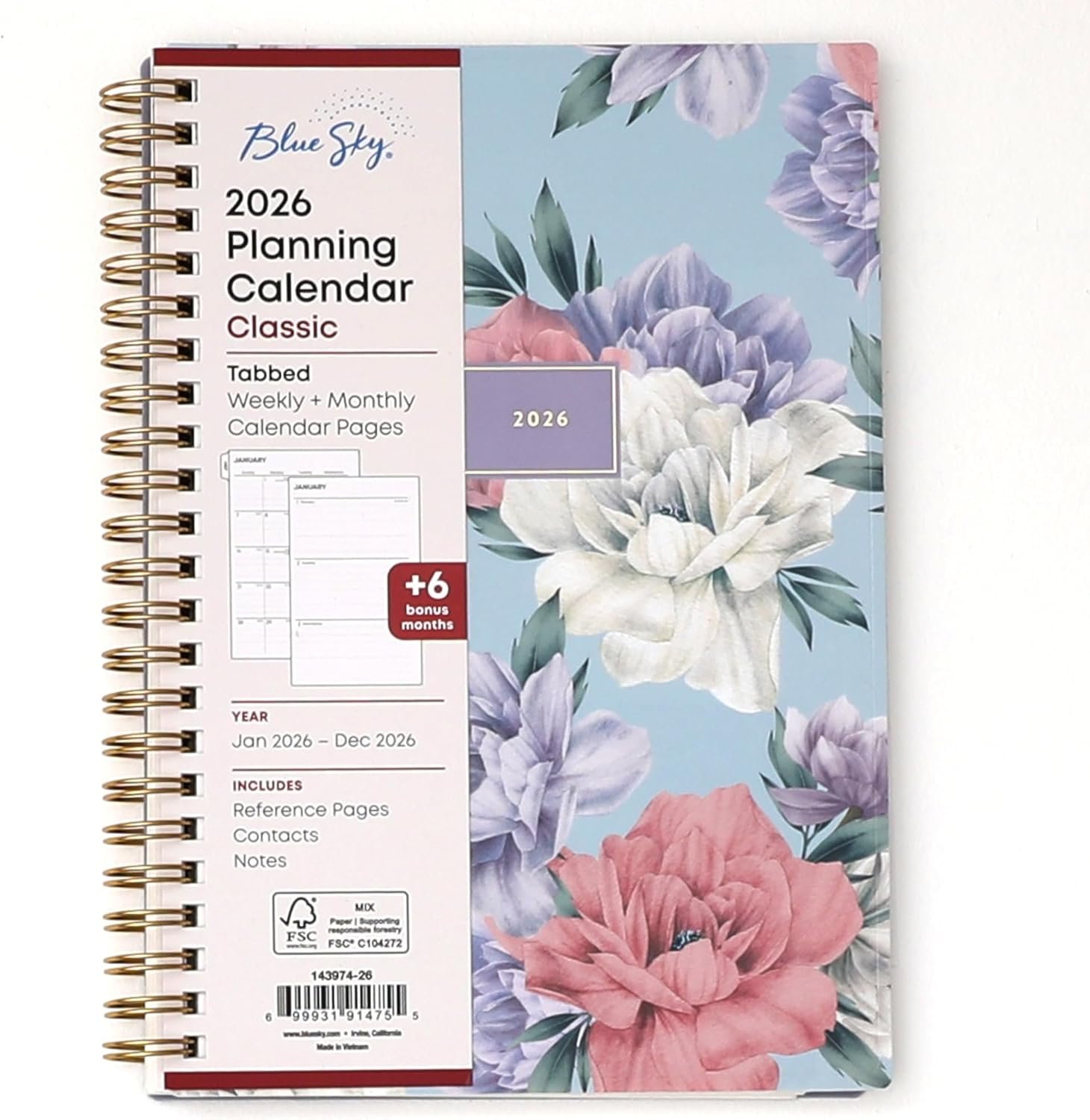 Blue Sky 2026 Weekly and Monthly Planner Calendar, January 2026 – December 2026, 5″ x 8″, Flexible Cover, Laminated Tabs, Durable Twin Wire Binding, Tula