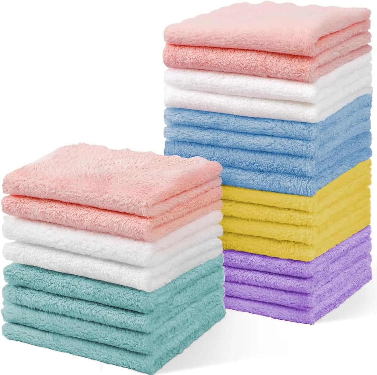 24 Pack Baby Washcloths, Multicolor Microfiber Coral Fleece, 7″ X 9″, Ultra Soft and Absorbent Baby Washcloths for Newborns and Toddlers, Gentle for Sensitive Skin