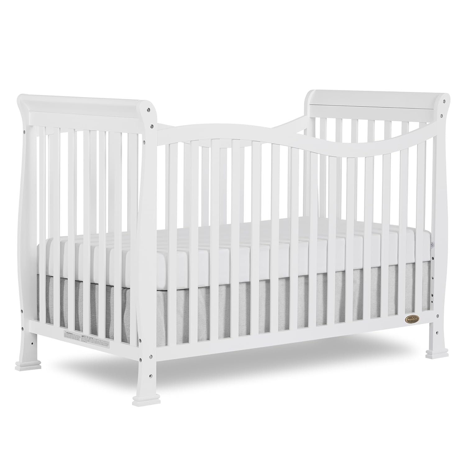 Dream On Me Violet 7-in-1 Convertible Full-Size Baby Crib with Toddler, Day & Full Bed Conversion in White, GreenGuard Gold & BSA, 3 Mattress Heights, Sustainable Pinewoo