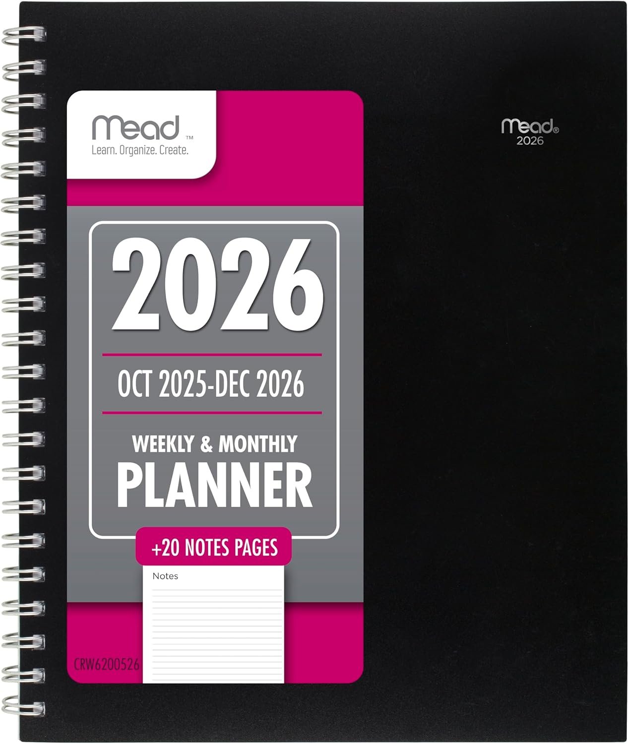 Mead 2026 Planner, Weekly & Monthly, 15-Month, 8-1/2″ x 11″, Large, Basic, Black (CRW6200526)
