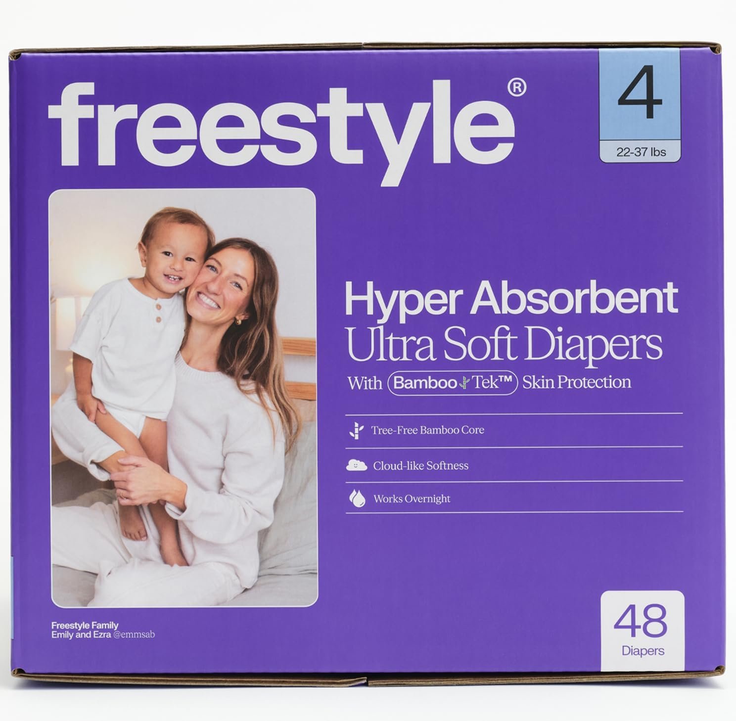 Freestyle BambooTek Diapers – (Size 4) Hyper Absorbent & Non-Toxic – Disposable Diapers for Sensitive Skin – Ultra Soft Diaper’s (22-37 lbs) – 48 Count