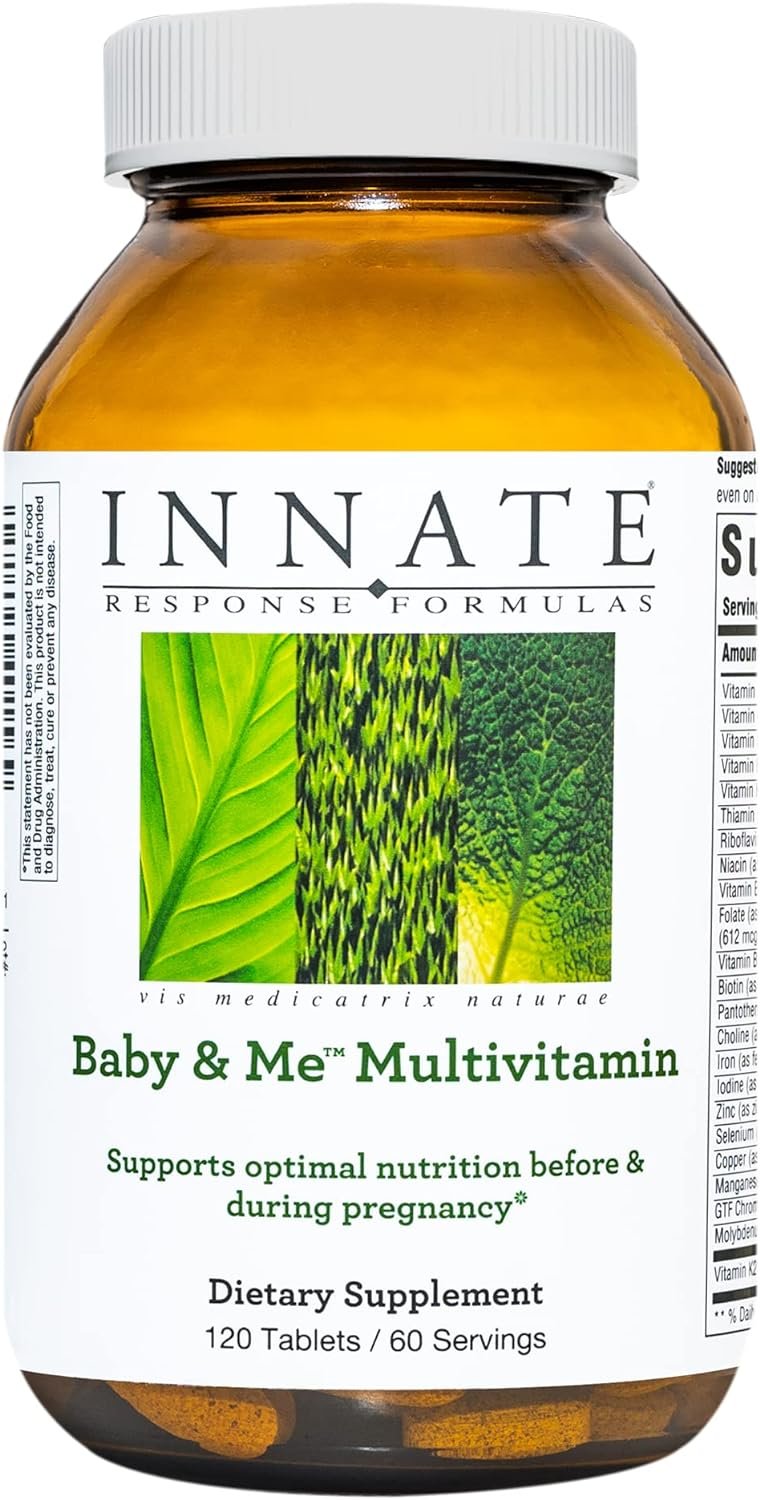 INNATE Response Formulas Baby & Me Multivitamin – Prenatal and Postnatal Vitamin with Folate, Choline, and Vitamins B12 and D3 – Vegetarian, Non-GMO, and Gluten-Free – 120 Tablets (60 Servings)