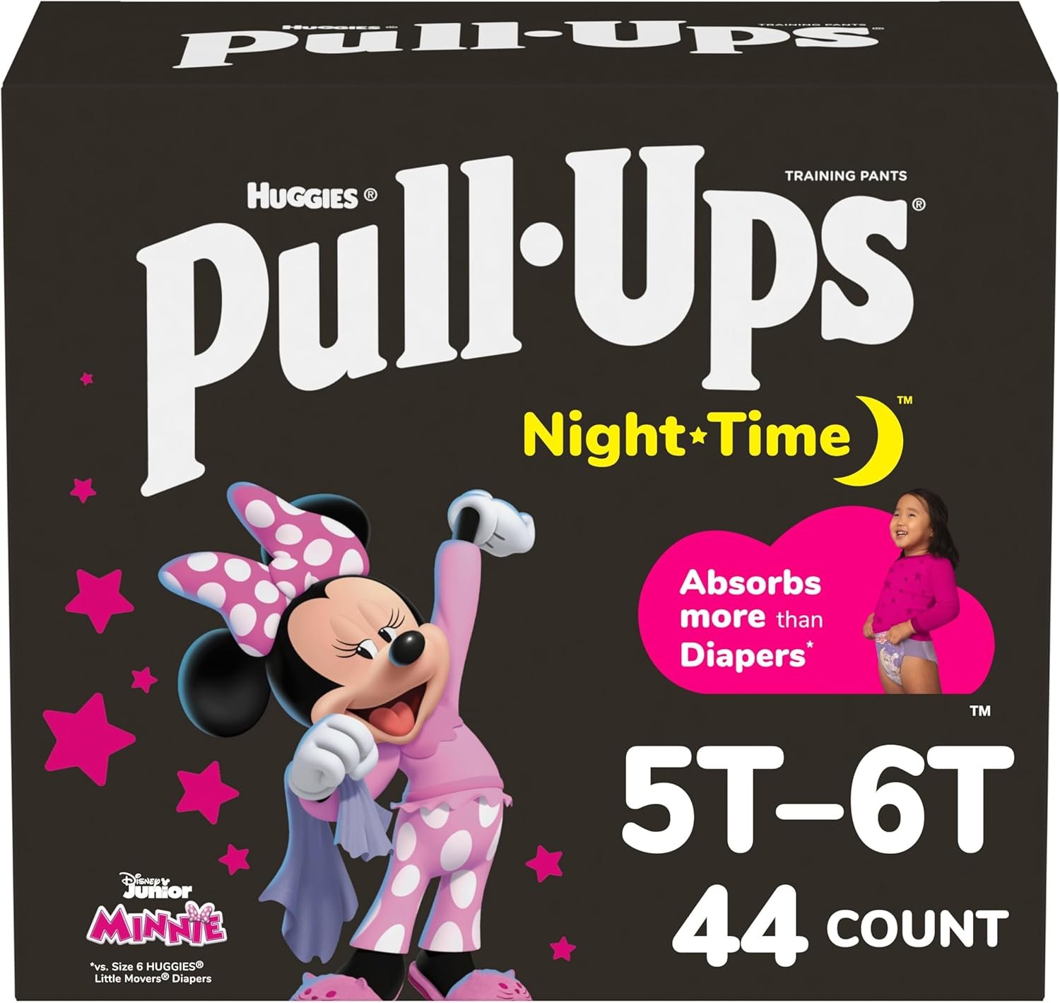Pull-Ups Girls’ Night-Time Potty Training Pants, Size 5T-6T Overnight Training Underwear (46-60 lbs), 44 Ct