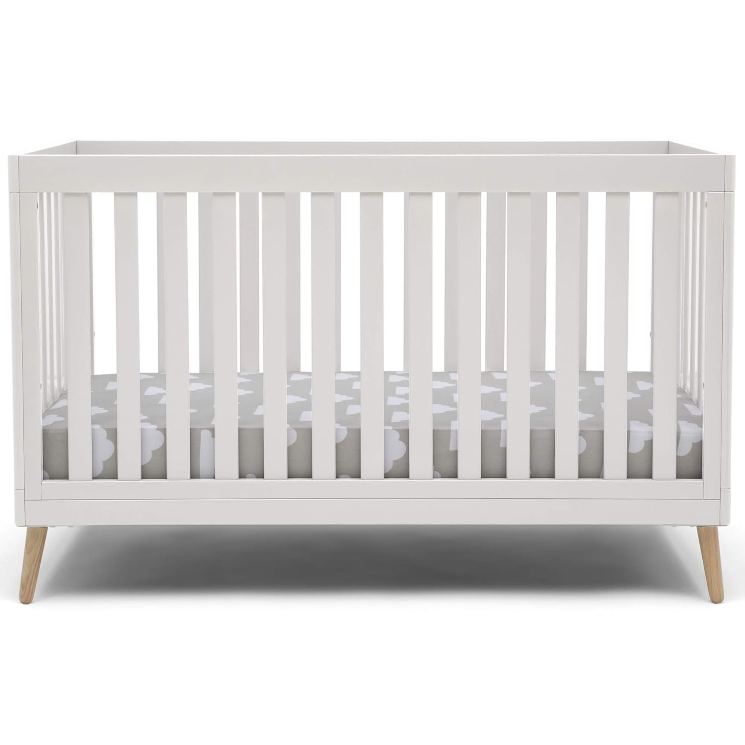 Delta Children Essex 4-in-1 Convertible Baby Crib, Bianca White with Natural Legs