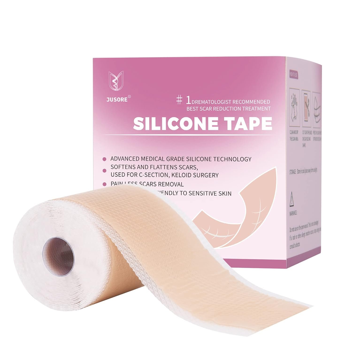 Professional Medical Silicone Scar Tape – Grade Scar Sheets, Non irritating, Painless for C-Section, Surgical Scars, Burn, Keloid, Acne, Provide Safe and Effective Solutions(1.6” x 60” Roll)