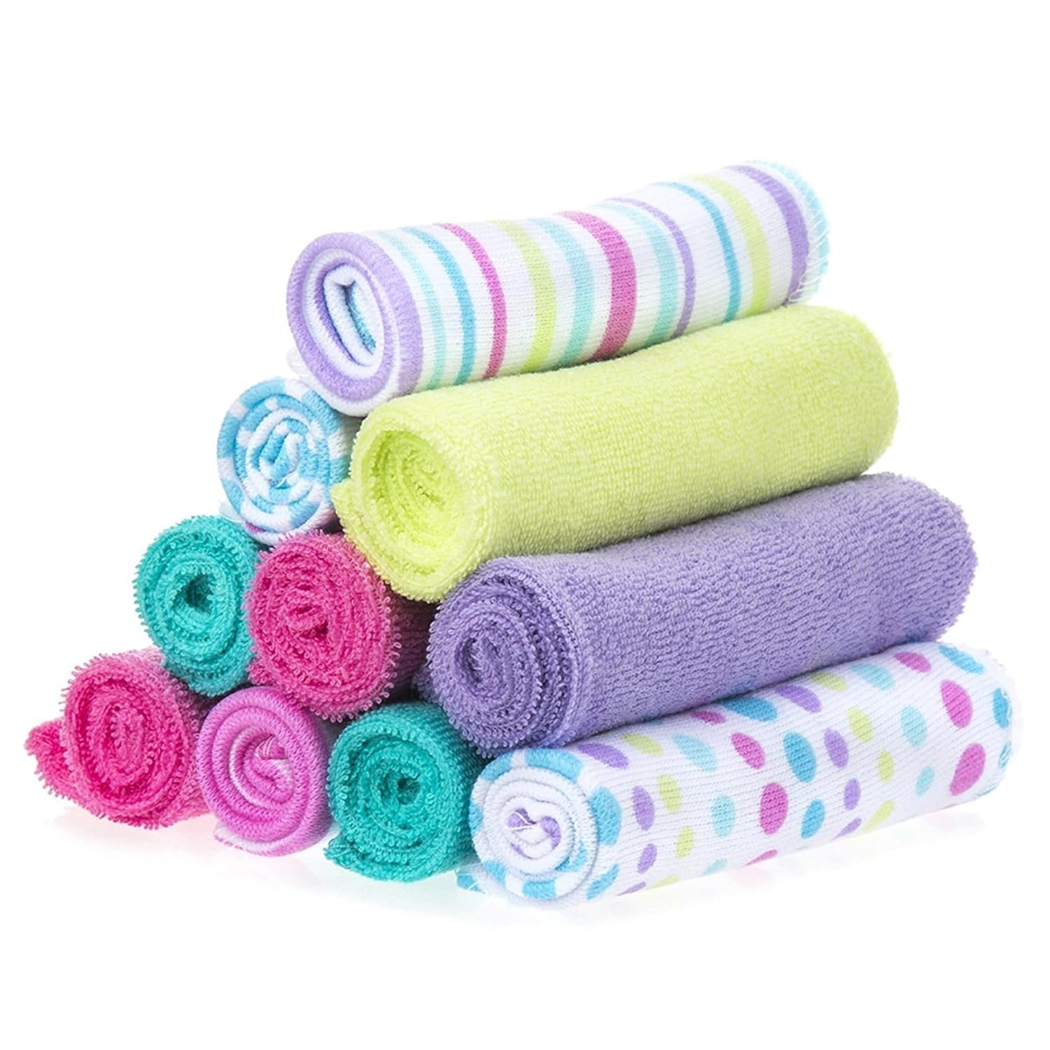 Spasilk Washcloth Wipes Set for Newborn Boys and Girls, Soft Terry Washcloth Set, Pack of 10, Aqua Bubbles, (010-1201)