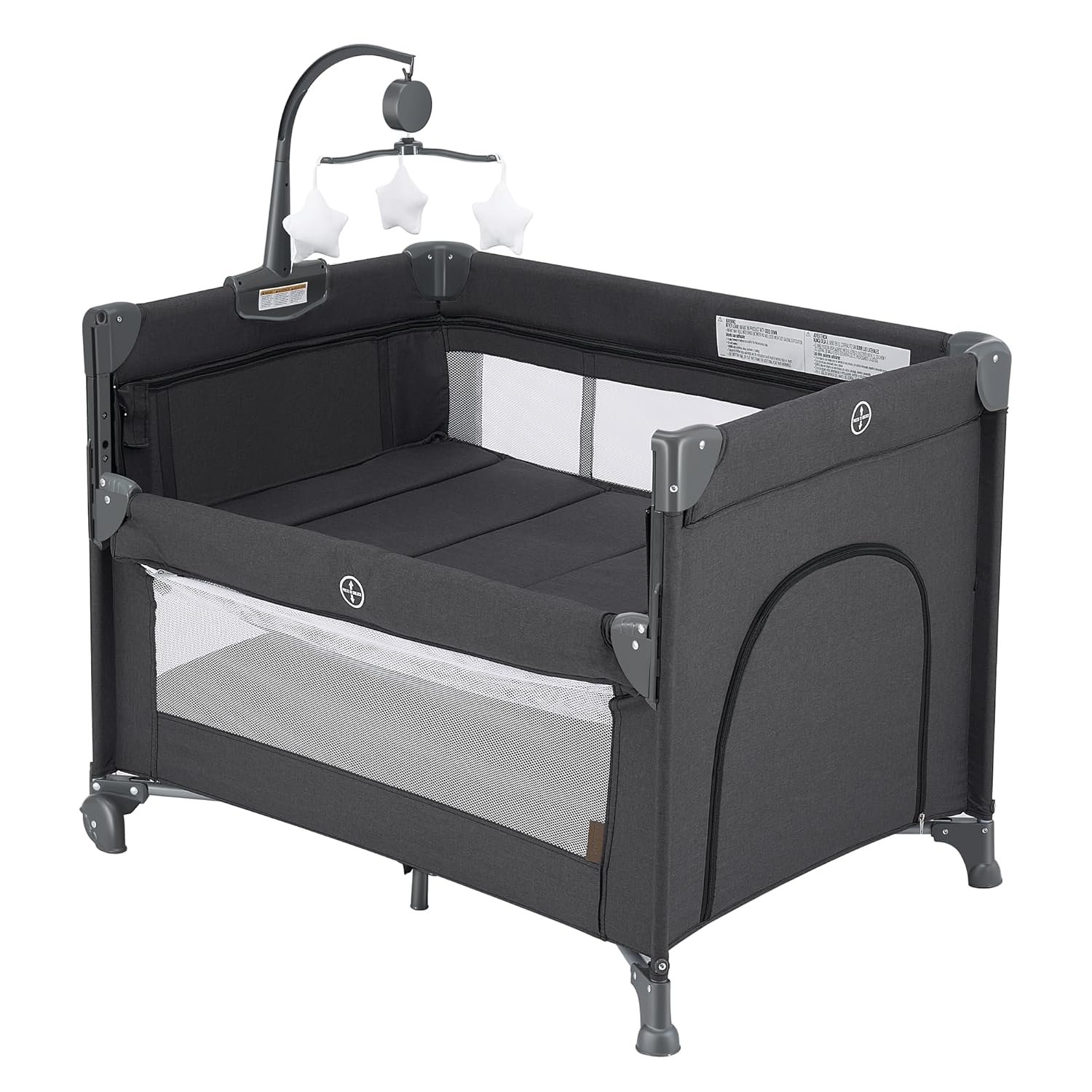 2-in-1 Pack and Play with Mattress,Baby Bassinet Bedside Sleeper, Bedside Bassinet & Baby Playpen, Easy Folding Portable Crib for Newborn to Toddlers (Dark Grey)
