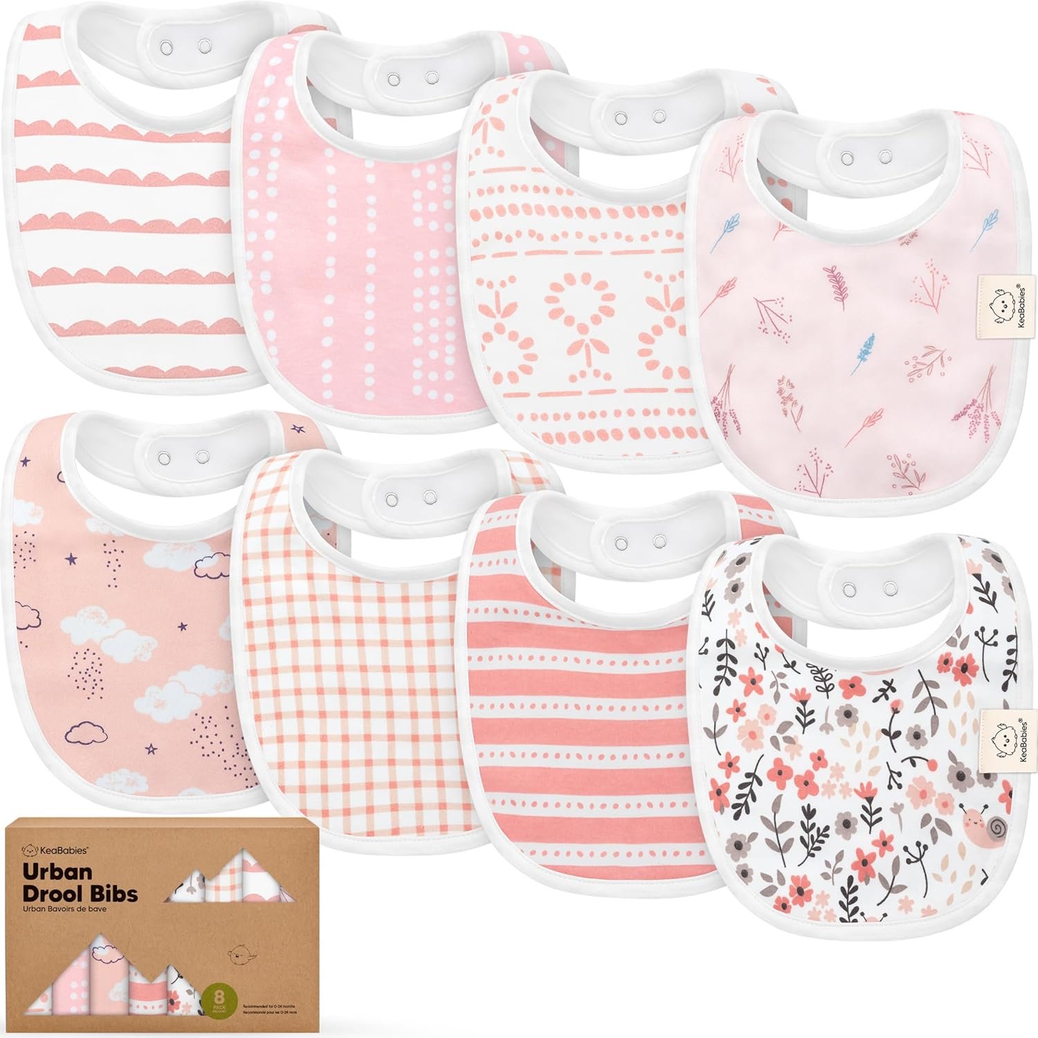 8-Pack Organic Baby Bibs for Boys, Girls – Soft Cotton Drooling and Teething Bibs for Baby Girl & Boy, Extra Absorbent, Easy To Clean & Put On for Toddler, Newborn, Infant 0-24 Months (Sweet Charm)