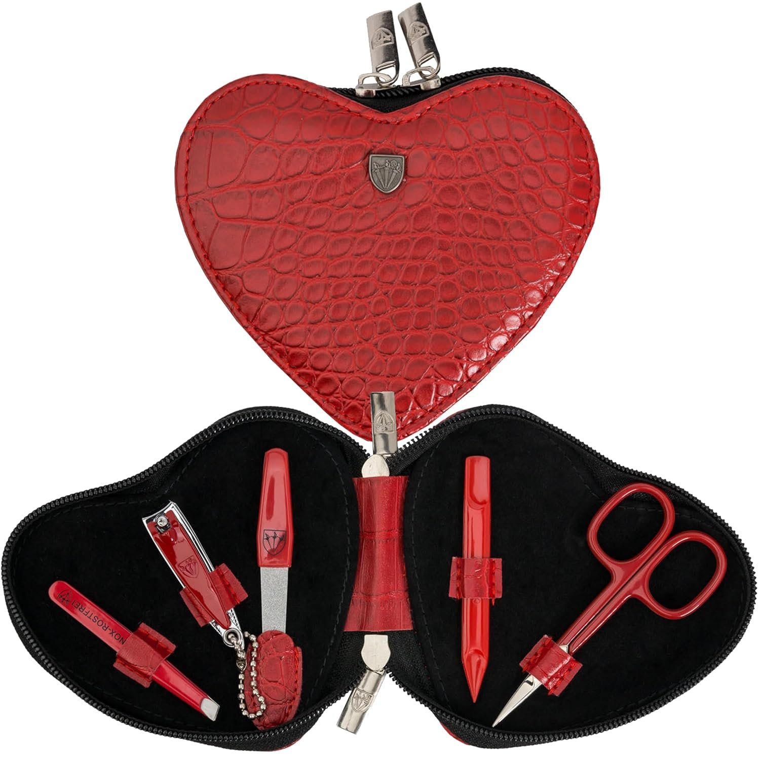 3 Swords Germany – brand quality 5 piece manicure pedicure grooming kit set for professional finger & toe nail care tweezers file clipper fashion leather case in gift box, Made by 3 Swords (17719)