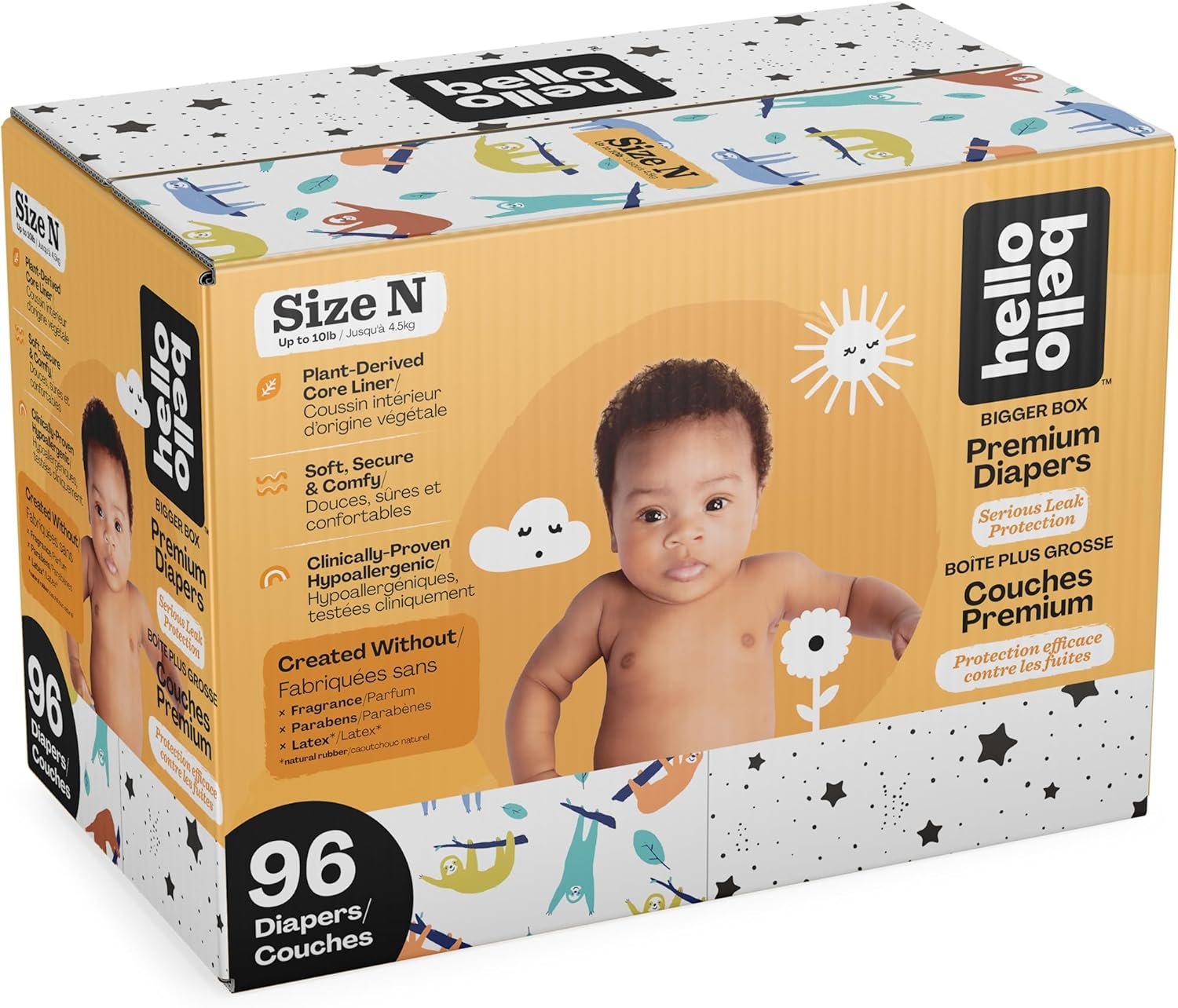 Hello Bello Diapers, Size Newborn (NB, Up to 10 lbs), 96 Count of Premium Disposable Baby Diapers in Umbrella and Koala Kids Designs, Hypoallergenic with Soft, Cloth-Like Feel