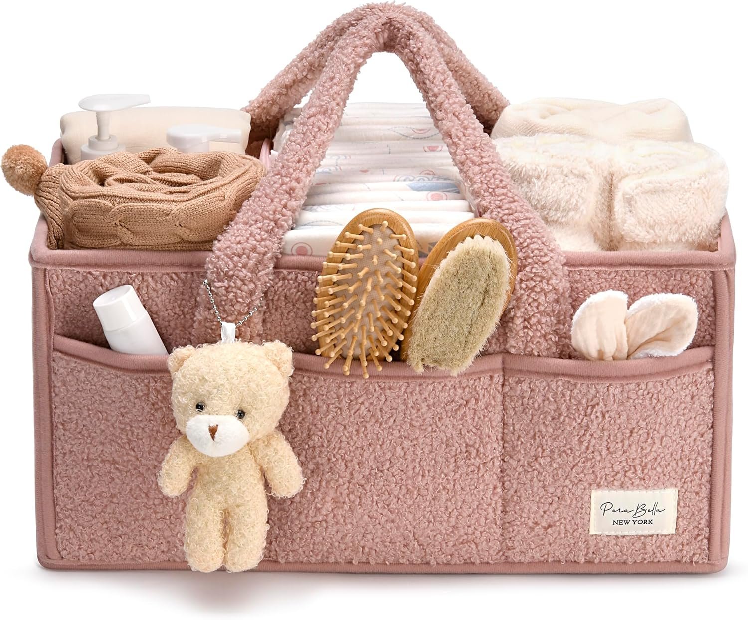 PeraBella Baby Diaper Caddy Organizer with Handle, Boy & Girl Shower Gift Basket, Portable Diaper Storage Basket Bin for Wipes, Newborn Baby Essentials Registry Search Must Haves, Car Caddy Organizer